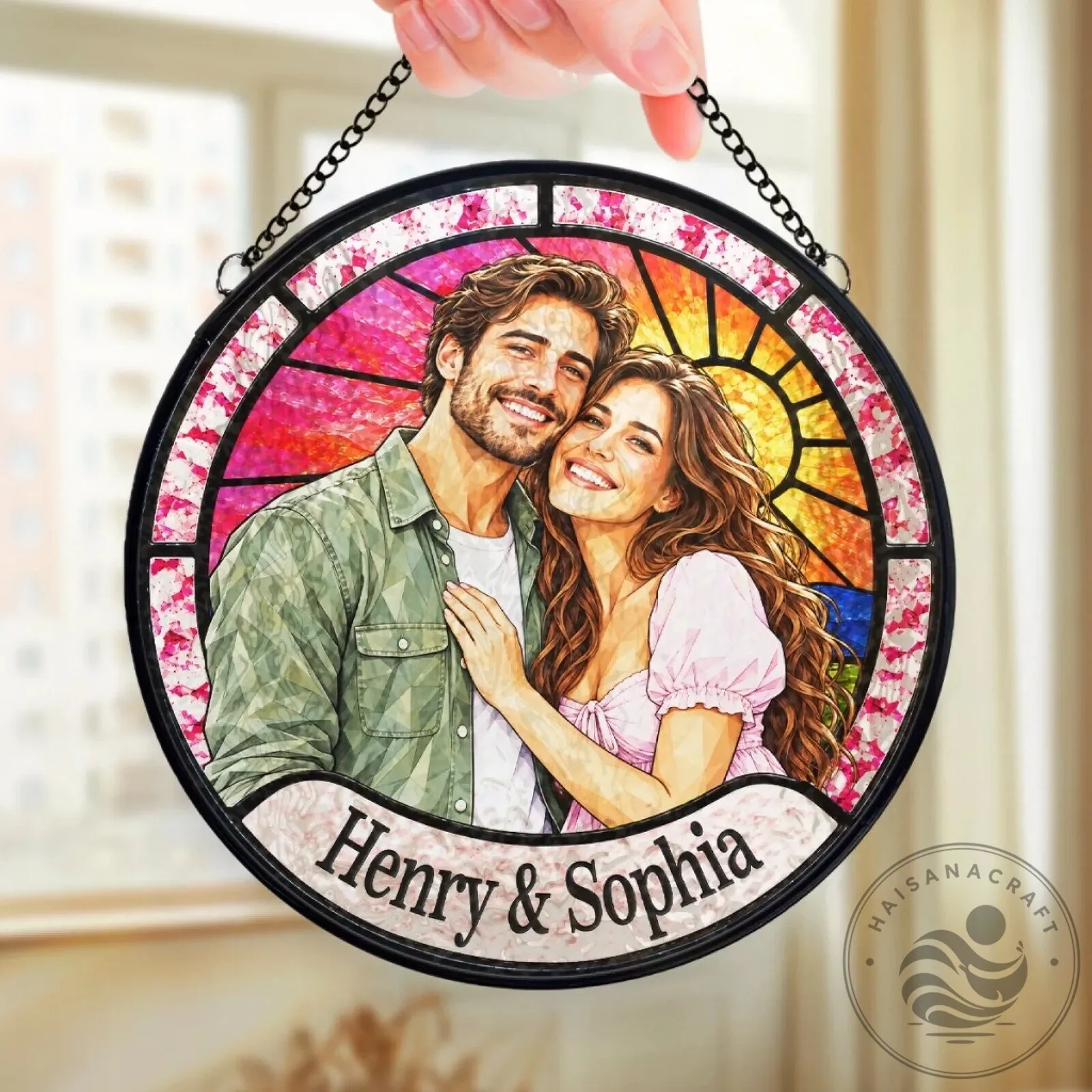 Personalized Couple Portrait Stained Glass Window Hanging Suncatcher 7 Personalized Couple Portrait Stained Glass Window Hanging Suncatcher