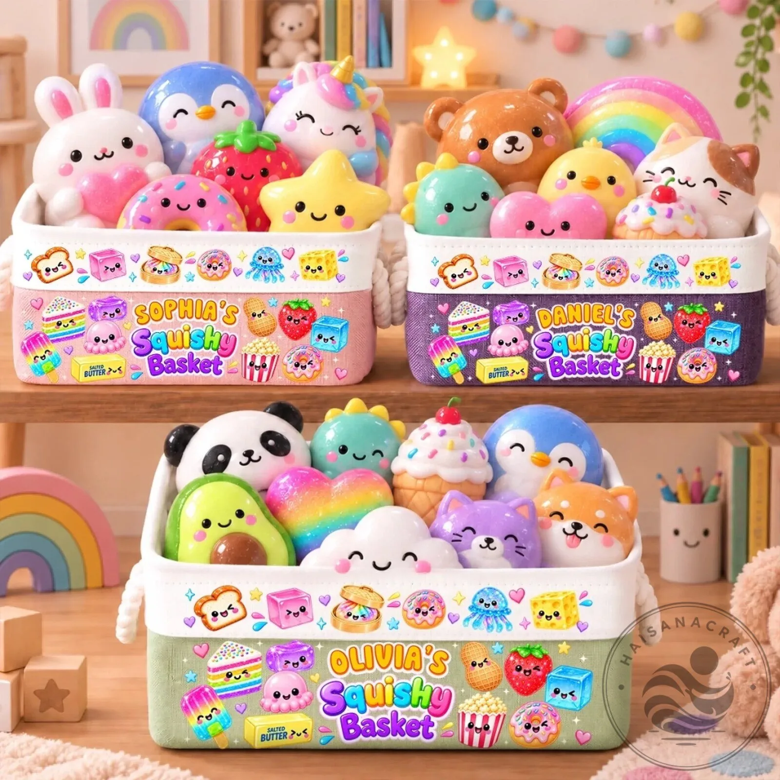 Personalized Kids Squishy Toy Storage Basket with Cute Cartoon Design