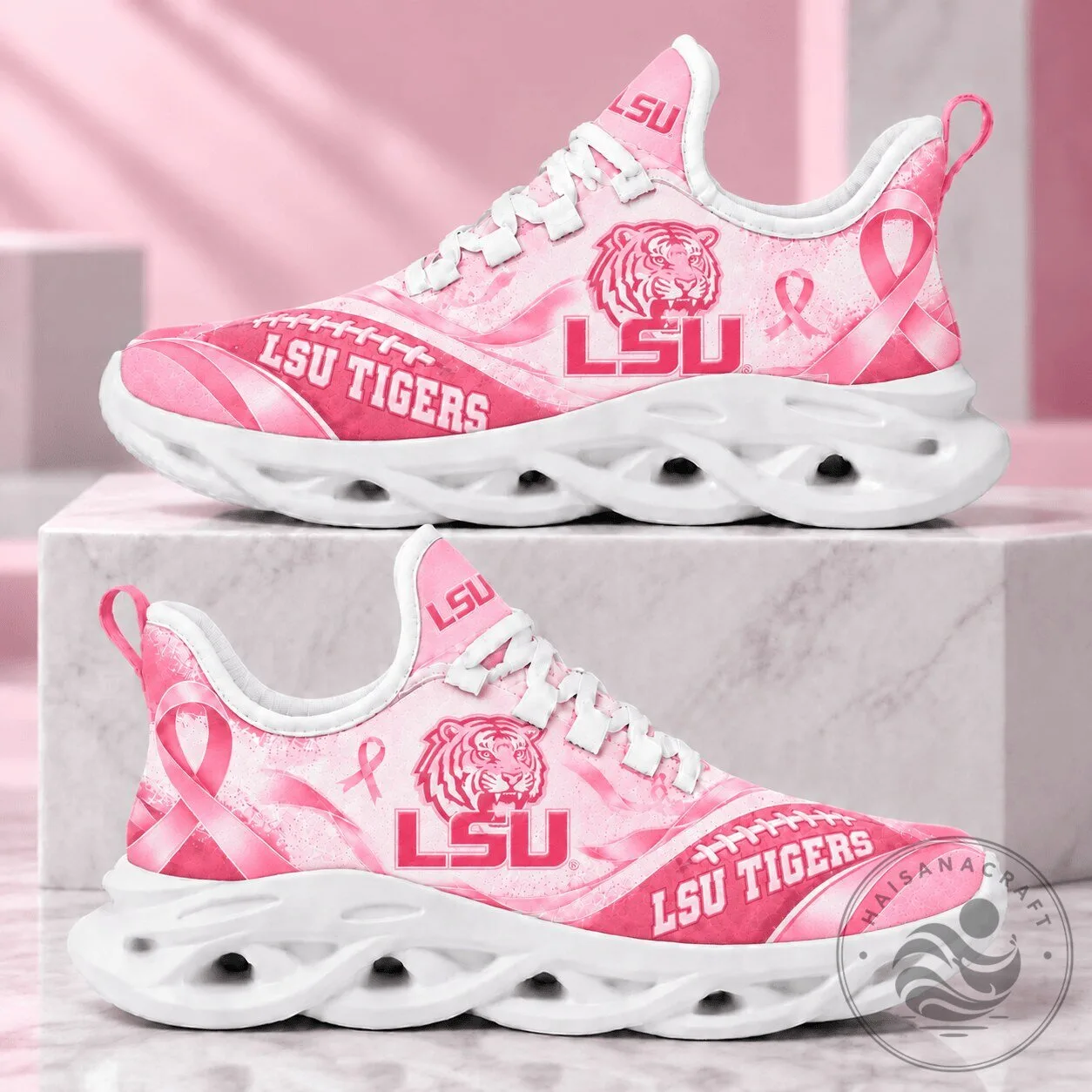 LSU Tigers Breast Cancer Awareness Pink Ribbon Chunky Sneakers