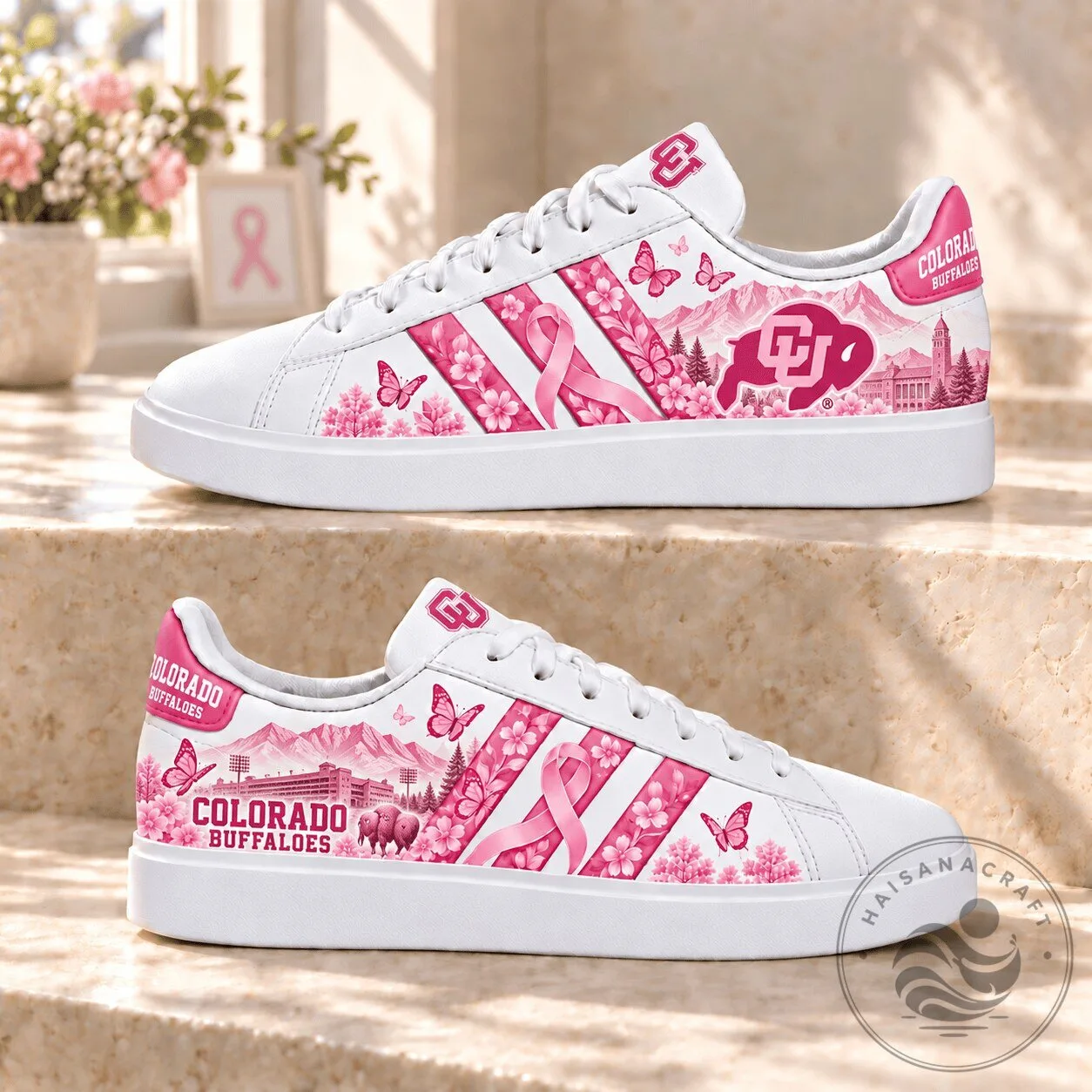 Colorado Buffaloes Breast Cancer Awareness Pink Ribbon Sneakers Shoes
