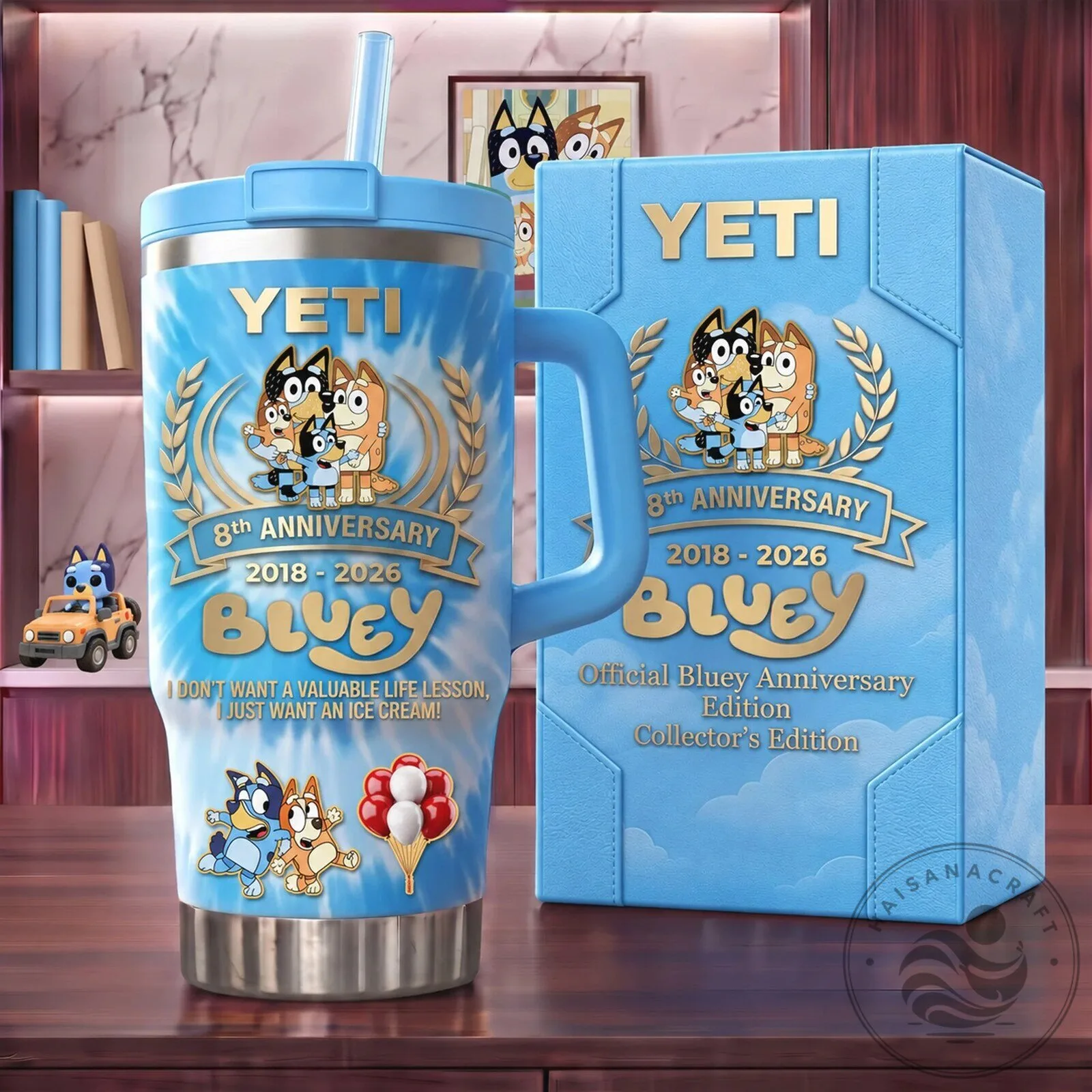 Yeti Tumbler with Handle and Straw - Bluey 8th Anniversary Edition