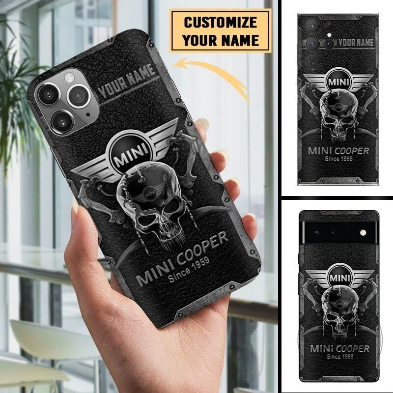 Mini Cooper Skull Design Personalized Black Leather Pattern Phone Case