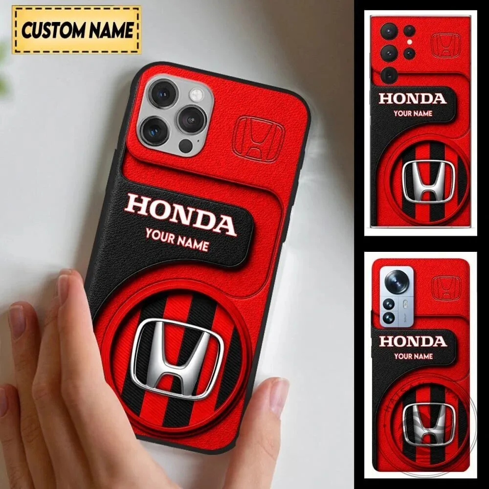 Honda Logo Custom Name Red and Black Stripes Personalized Phone Case
