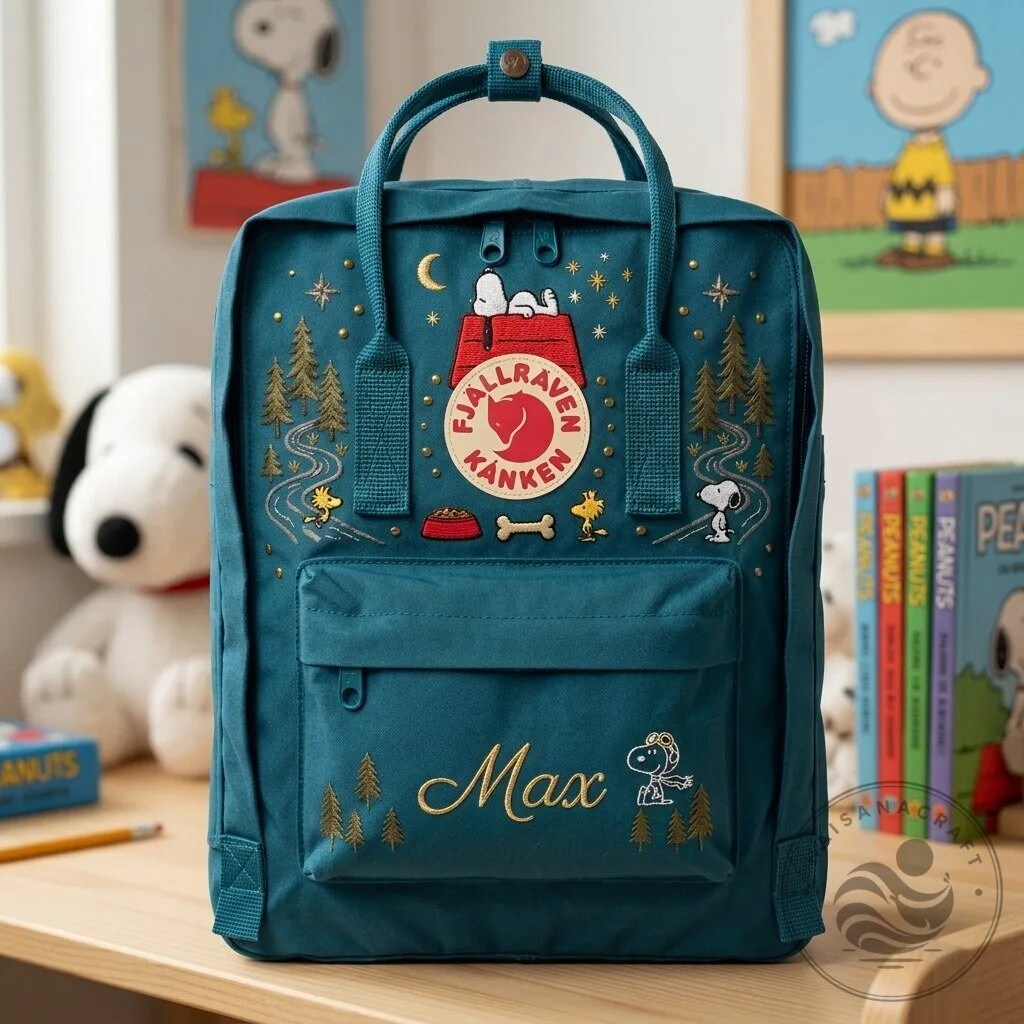 Snoopy Peanuts Fjallraven Kanken Embroidered Backpack with Custom Name