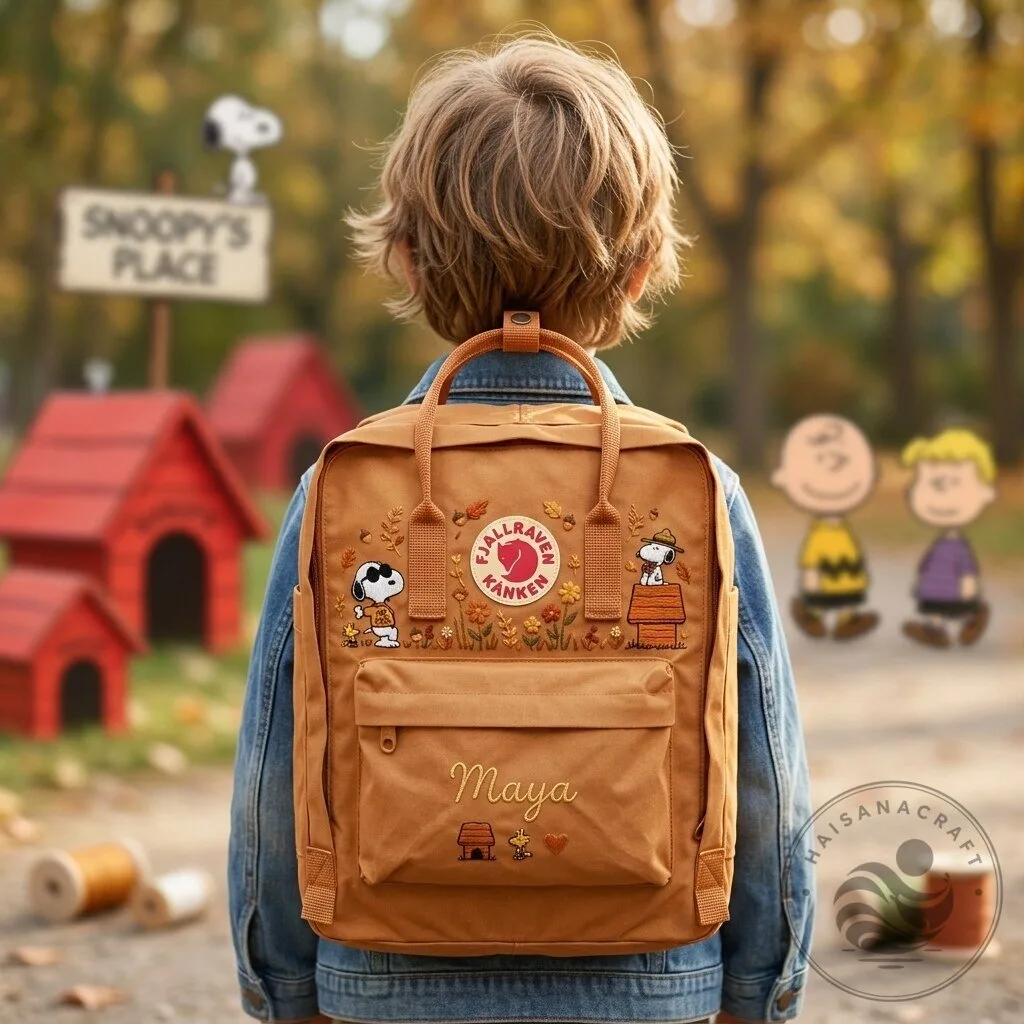 Snoopy and Woodstock Peanuts Cartoon Embroidered Fjallraven Kanken Backpack