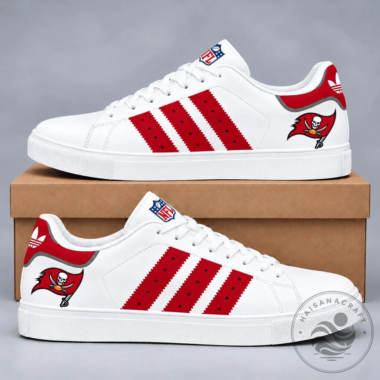 Tampa Bay Buccaneers NFL Football Team White and Red Stripe Shoes