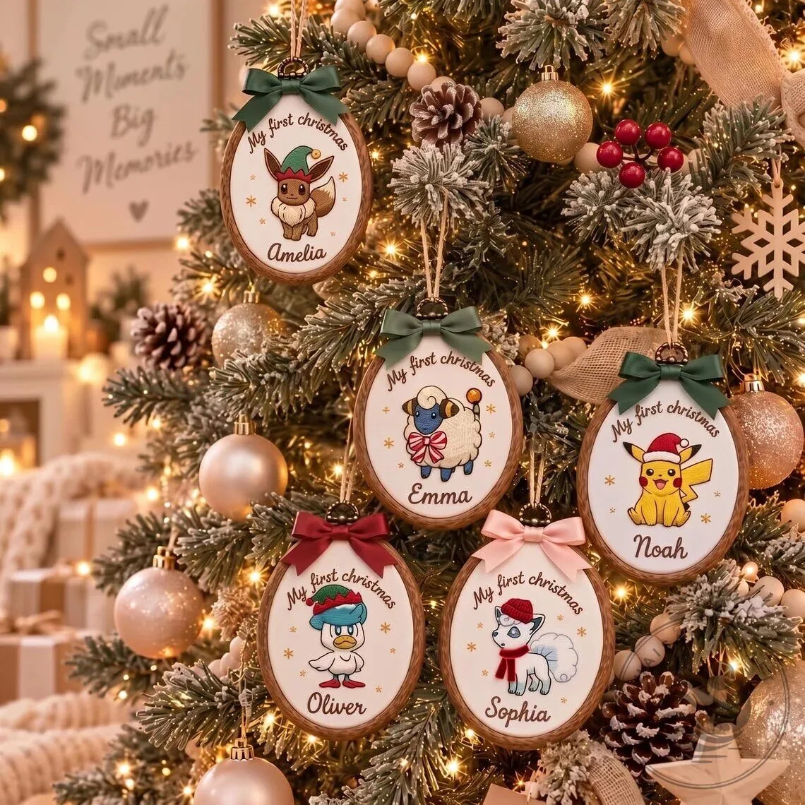 Pokemon Personalized First Christmas Baby Ornament with Pikachu and Eevee