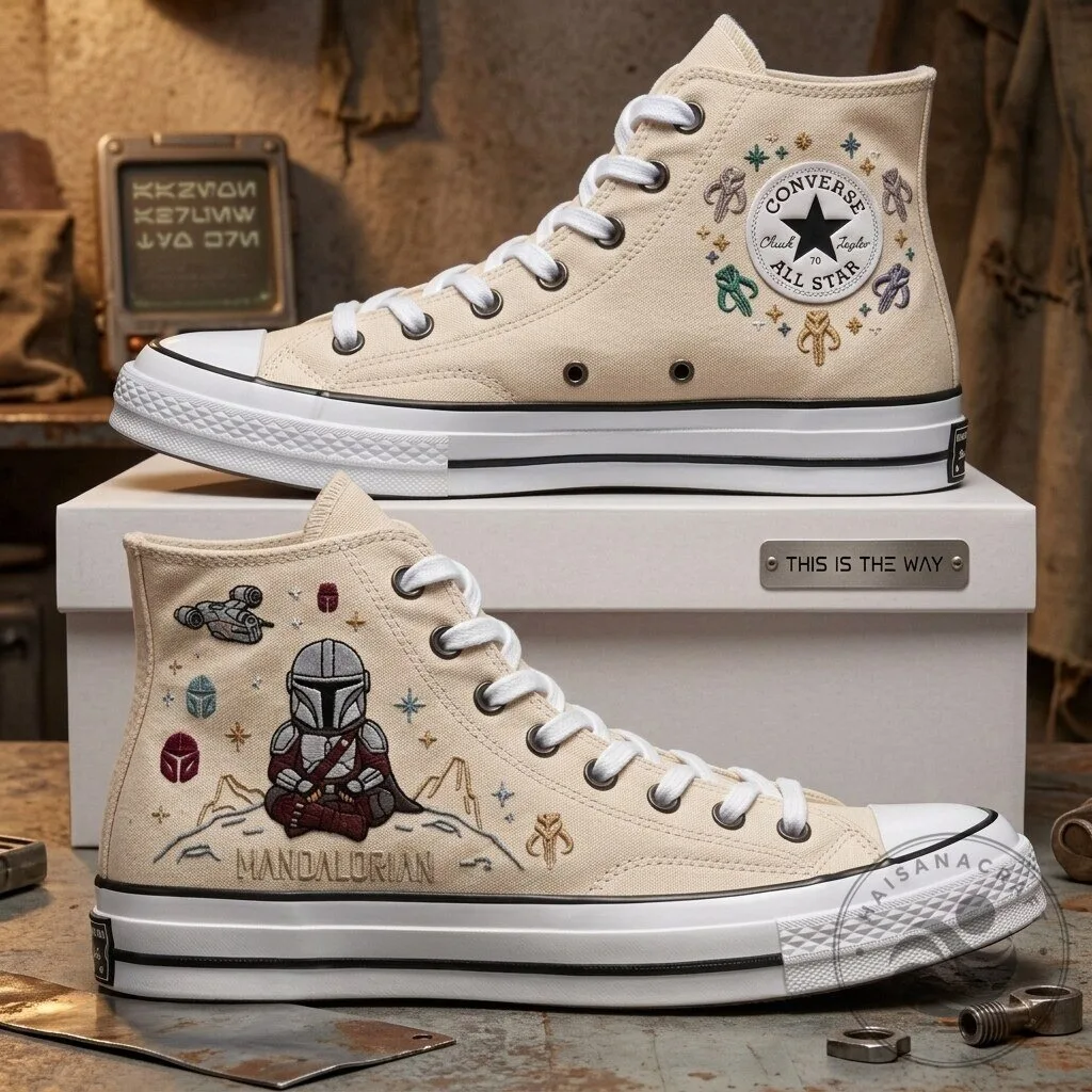 Star Wars The Mandalorian Embroidered Converse Chuck Taylor All Star High-Top Shoes 3 Star Wars The Mandalorian Embroidered Converse Chuck Taylor All Star High-Top Shoes