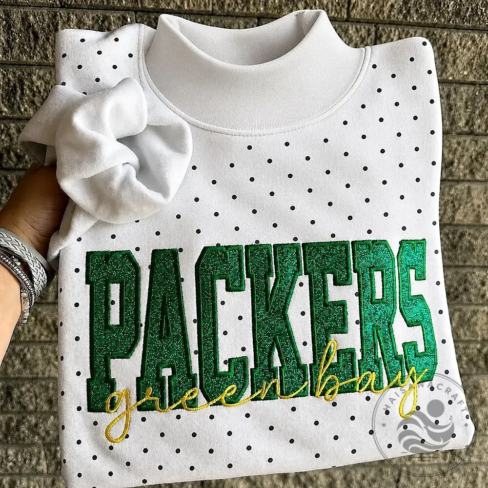 Green Bay Packers Polka Dot Embroidered Mockneck Sweatshirt