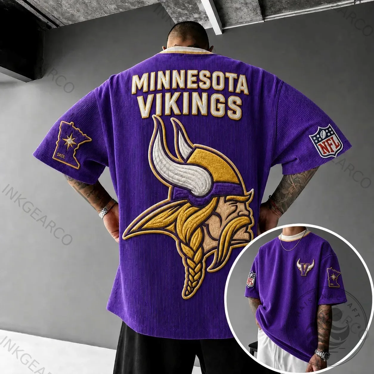 Corduroy Short-Sleeve T-Shirt for Minnesota Vikings NFL Football Team 4 Corduroy Short-Sleeve T-Shirt for Minnesota Vikings NFL Football Team