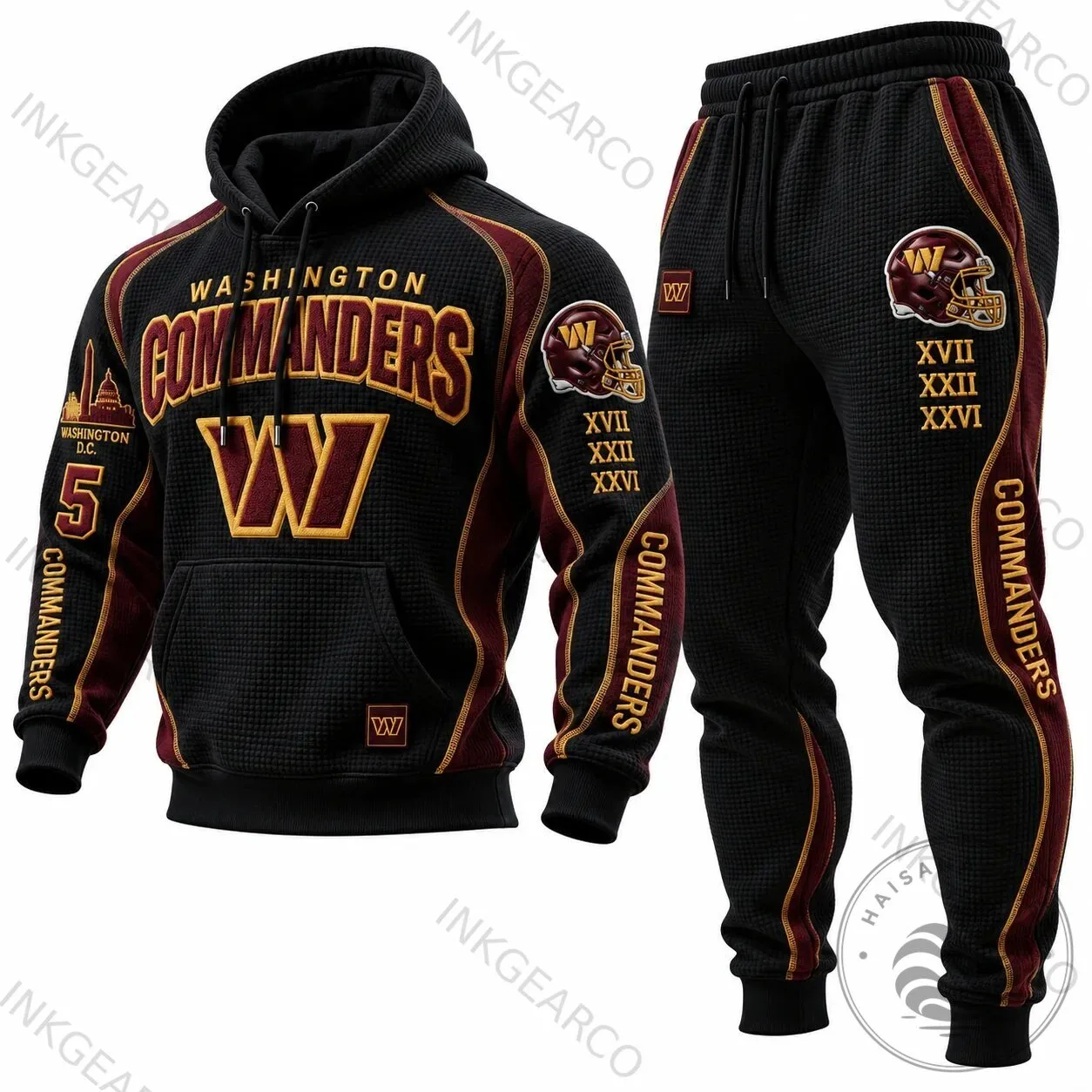 Washington Commanders Football Team Black Waffle Knit Hoodie