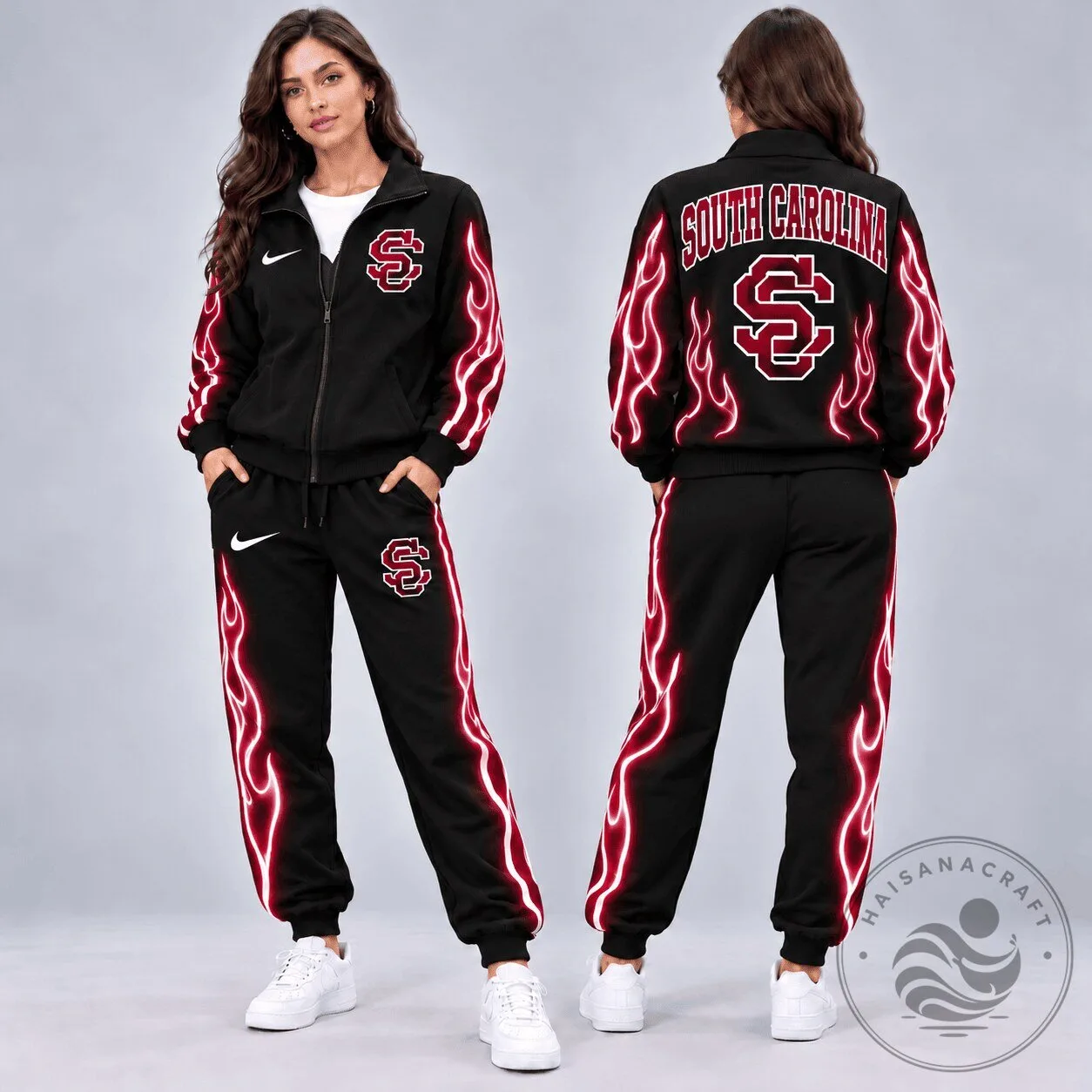 South Carolina Gamecocks Neon Inferno Flames Black Tracksuit Jacket