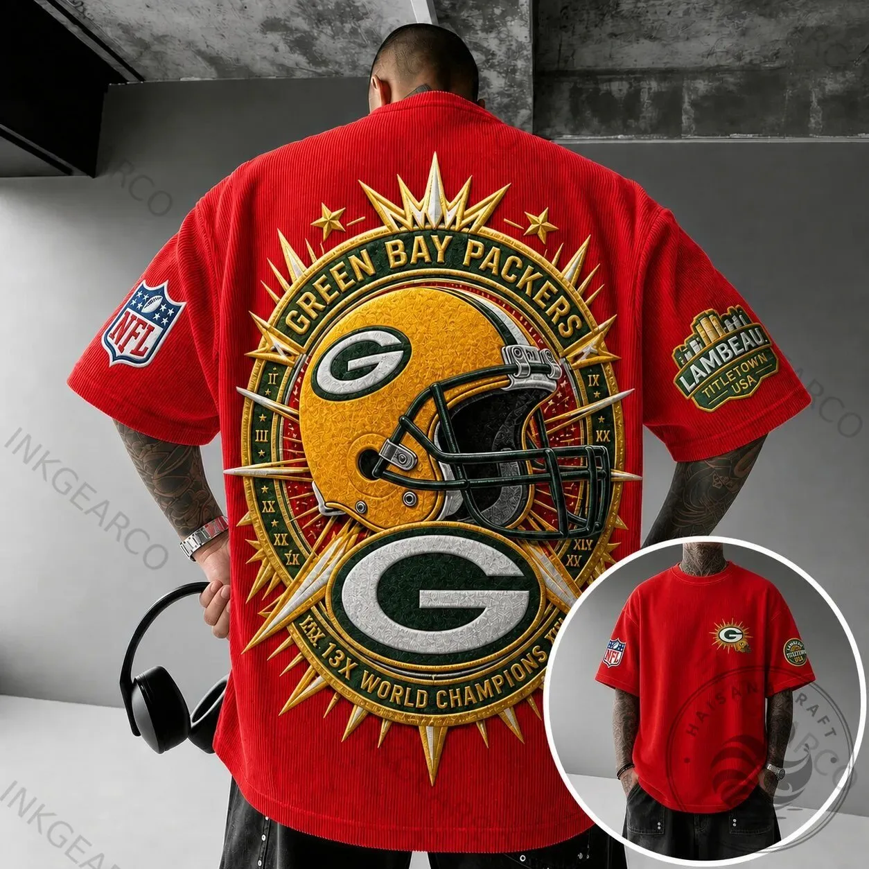 Green Bay Packers NFL Football Team Logo Corduroy Short Sleeve T-Shirt 3 Green Bay Packers NFL Football Team Logo Corduroy Short Sleeve T-Shirt