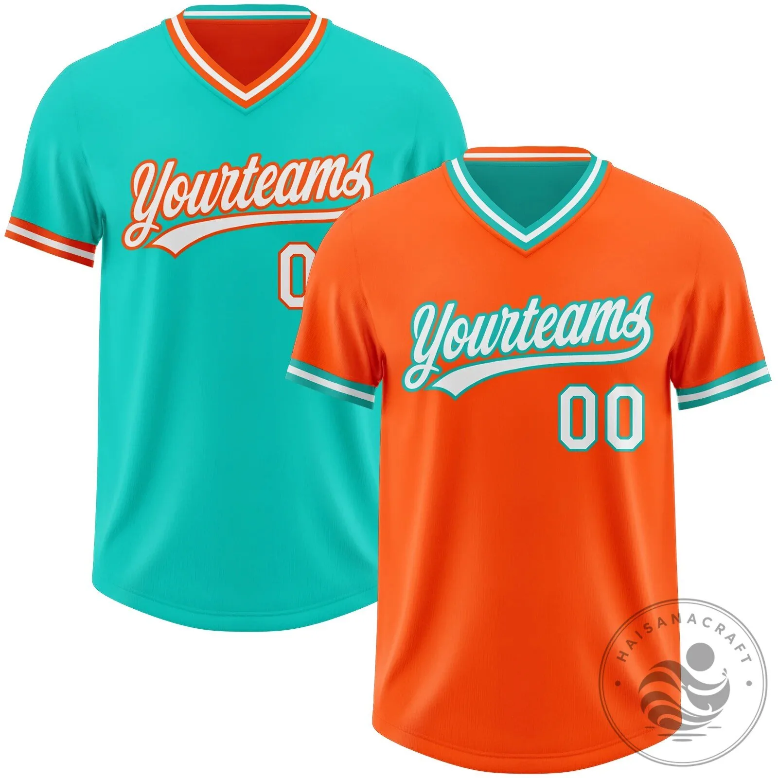 Custom Orange Aqua White Reversible Pullover Baseball Jersey Shirt