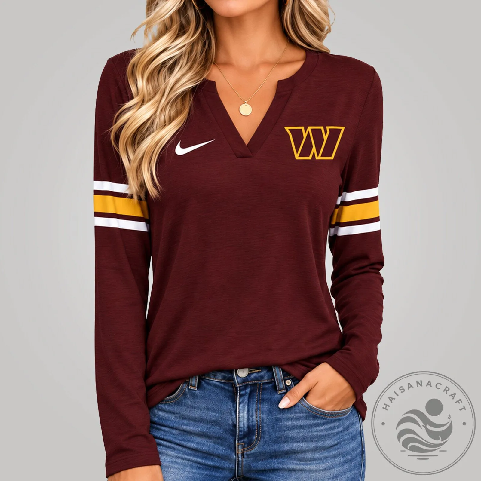 Washington Commanders Women's Vintage V-Neck Long Sleeve Fan Shirt