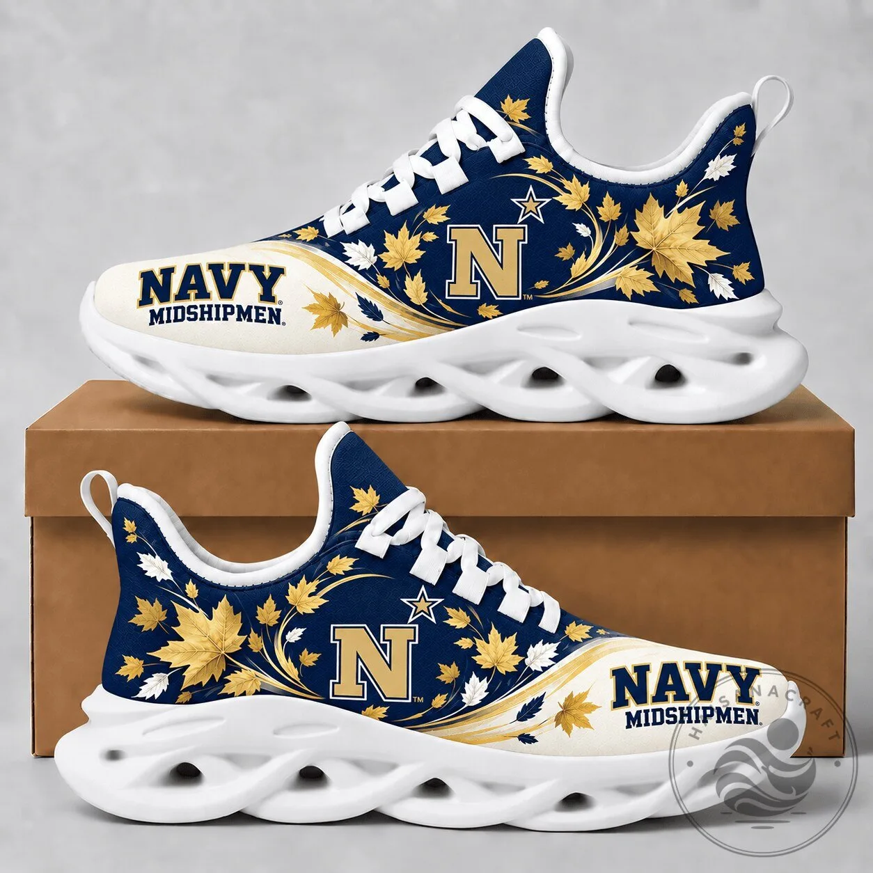 Navy Midshipmen Autumn Maple Leaves Chunky Sneakers Shoes
