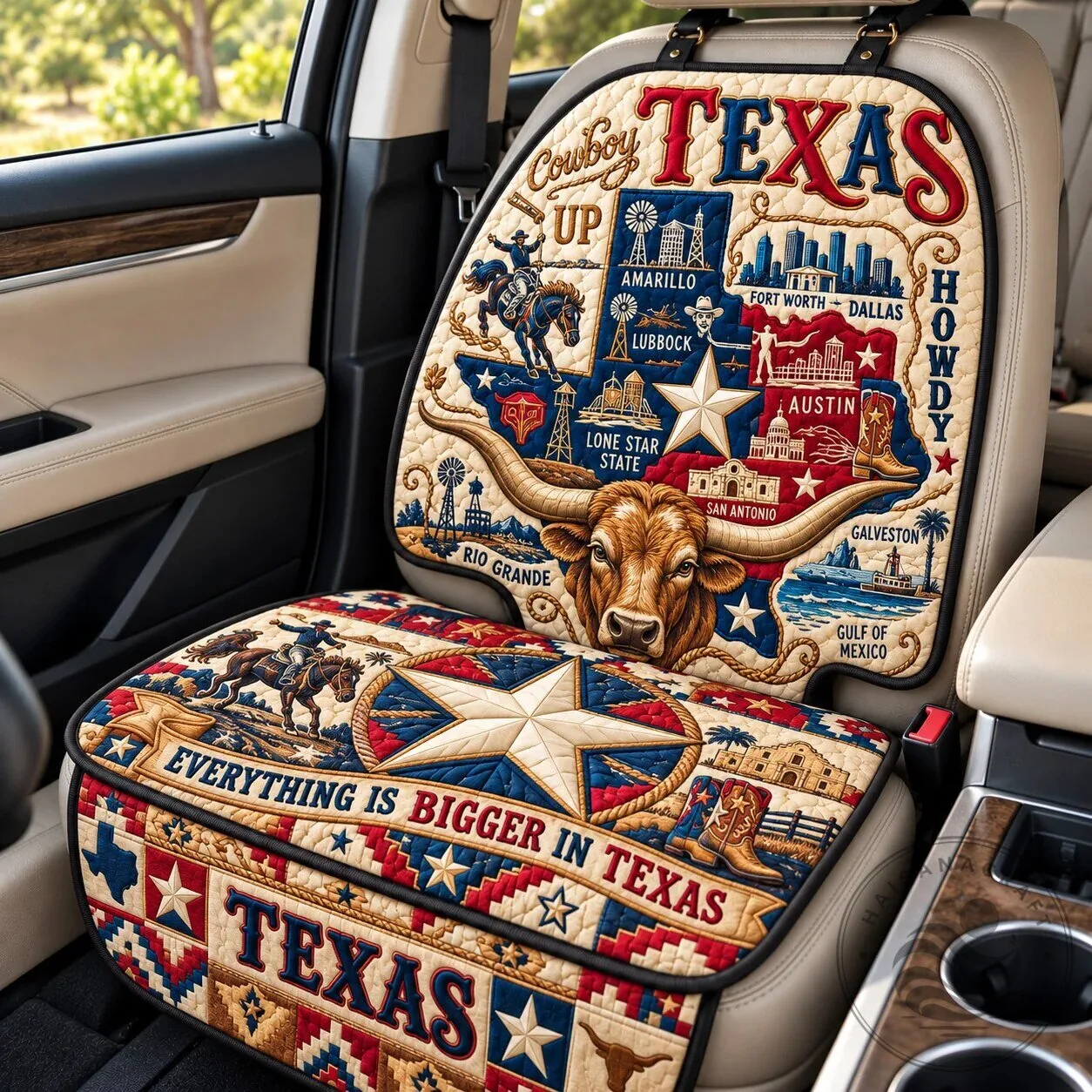 Texas Cowboy Everything is Bigger in Texas Quilted Car Seat Cover