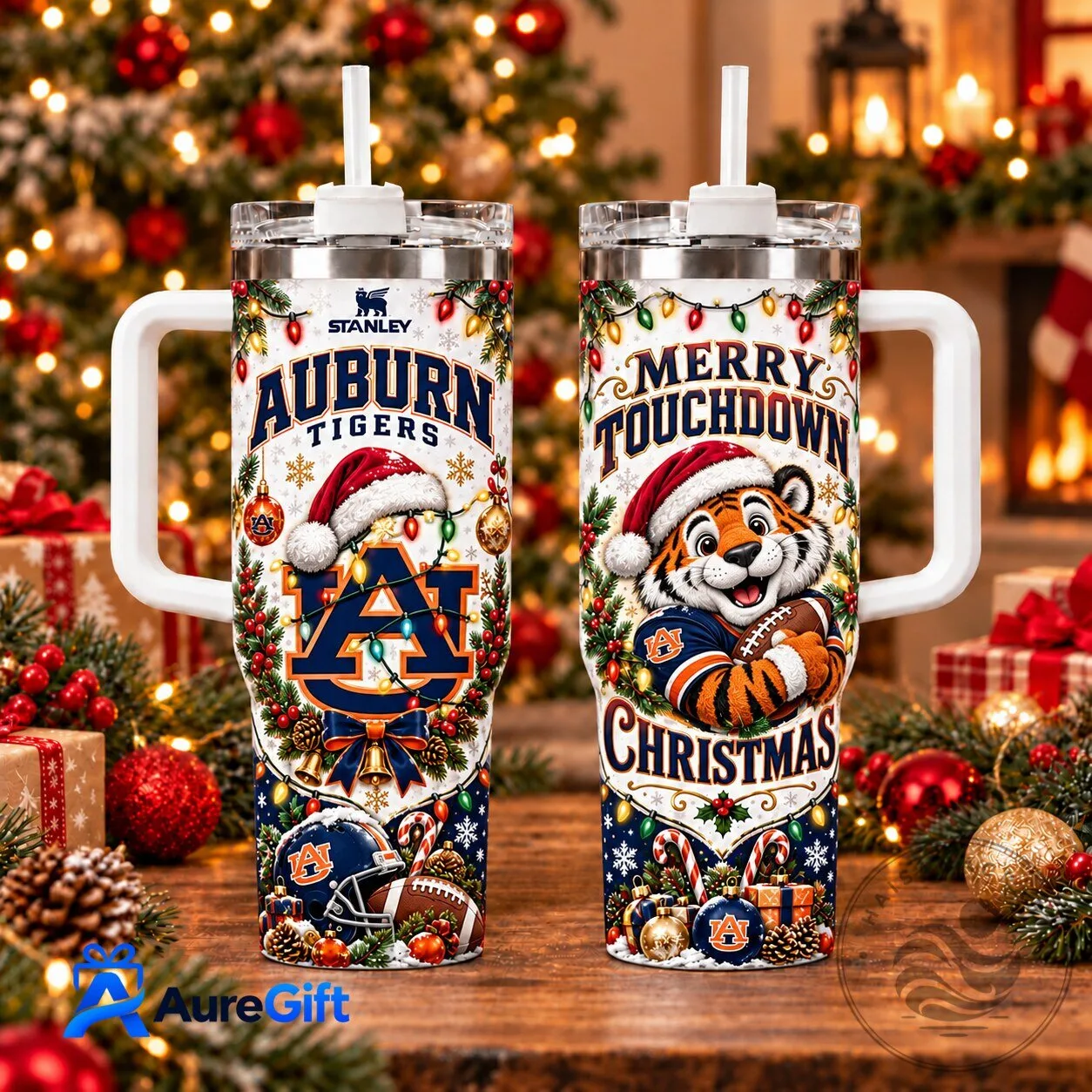 Auburn Tigers Merry Touchdown Christmas Handle Tumbler