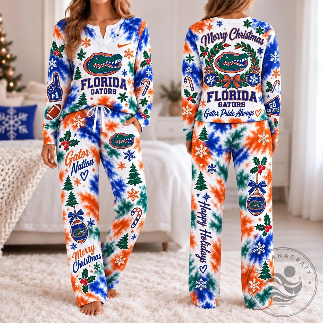 Florida Gators Christmas Tie-Dye Holiday Long Sleeve Pajamas
