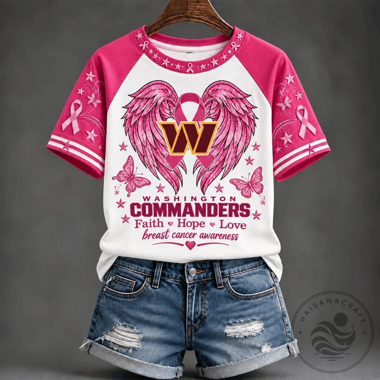 Breast Cancer Awareness T-Shirt: Faith, Hope, Love - Washington Commanders Edition