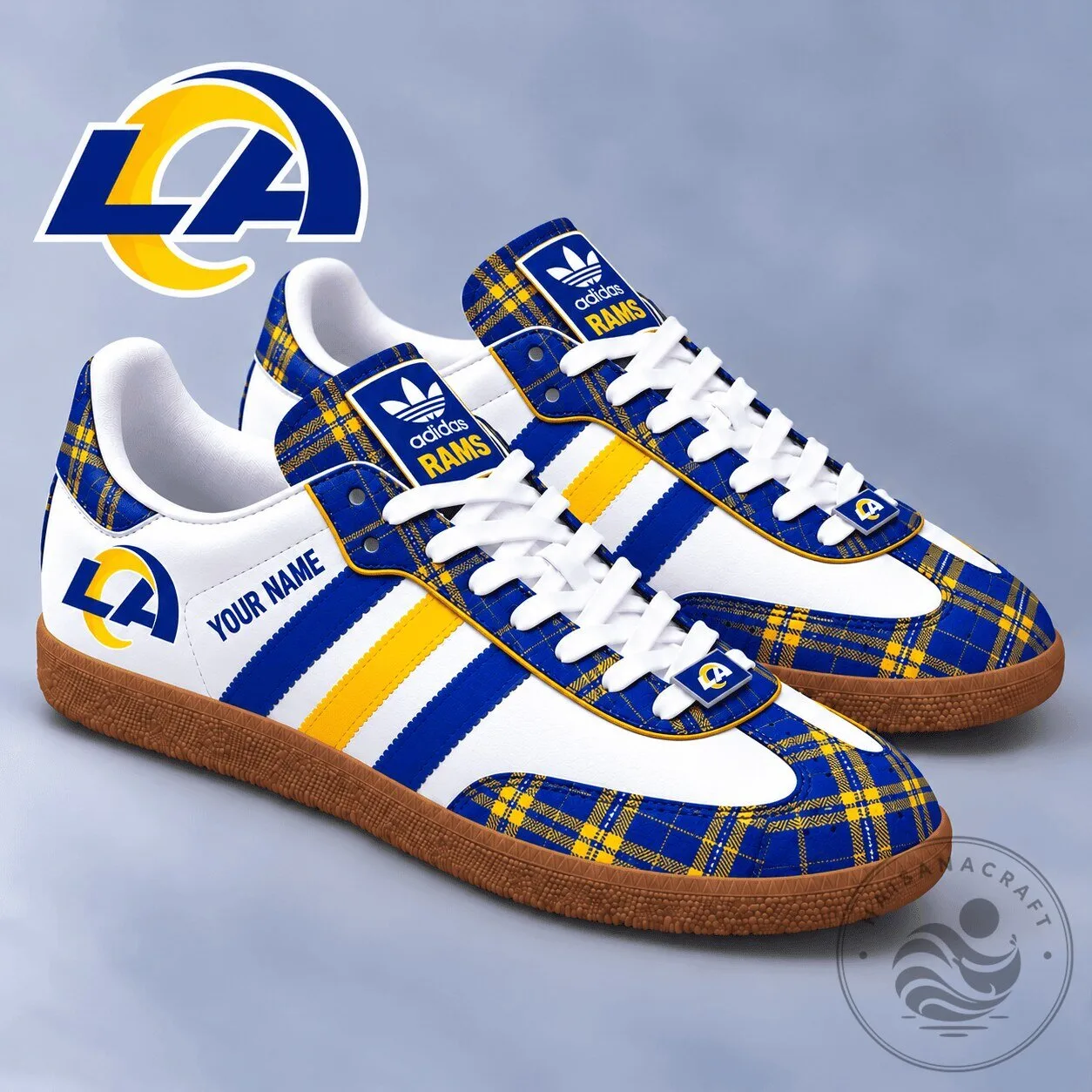 Los Angeles Rams NFL Plaid Pattern Samba Shoes with Custom Name