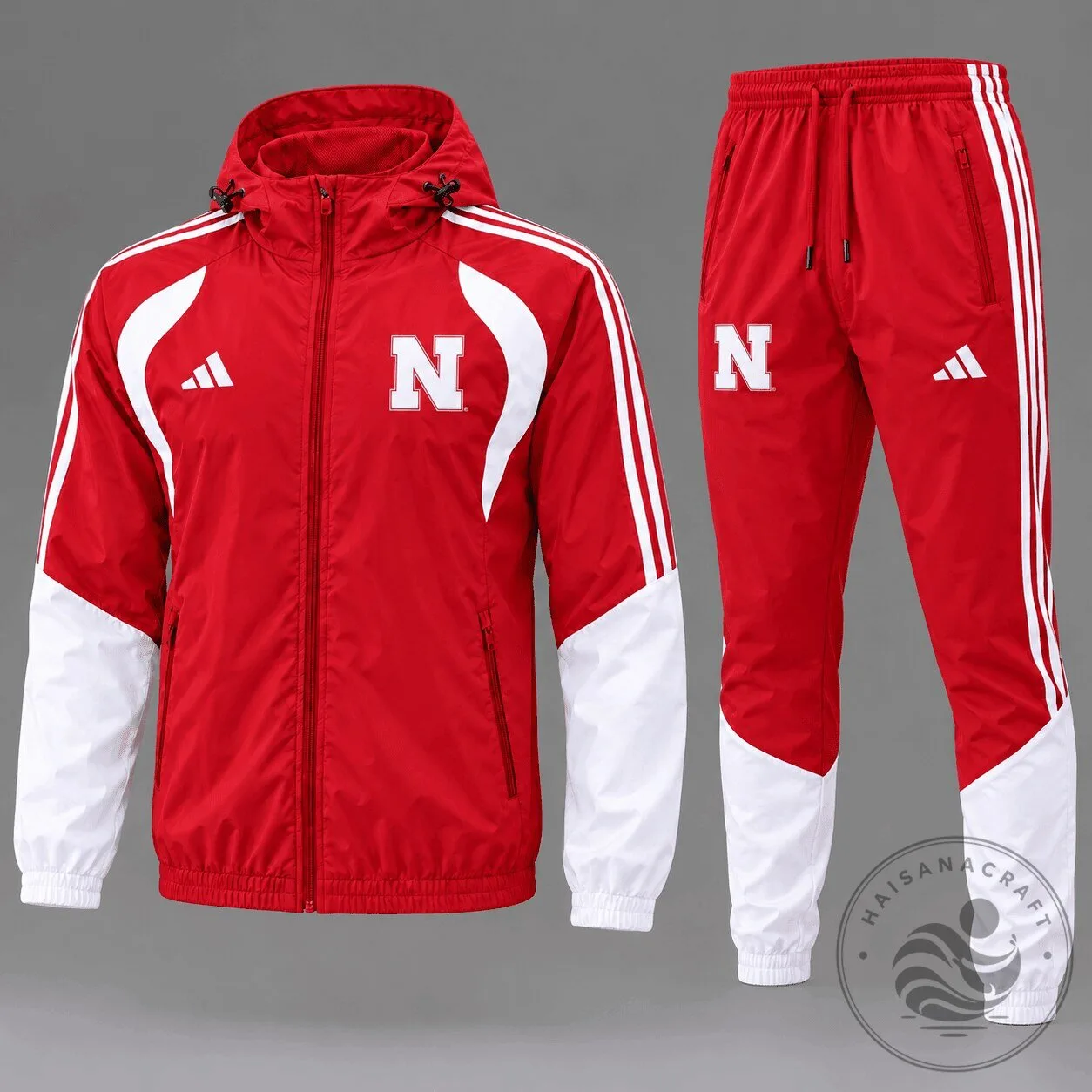 Nebraska Cornhuskers Red and White Striped Full-Zip Hooded Track Jacket