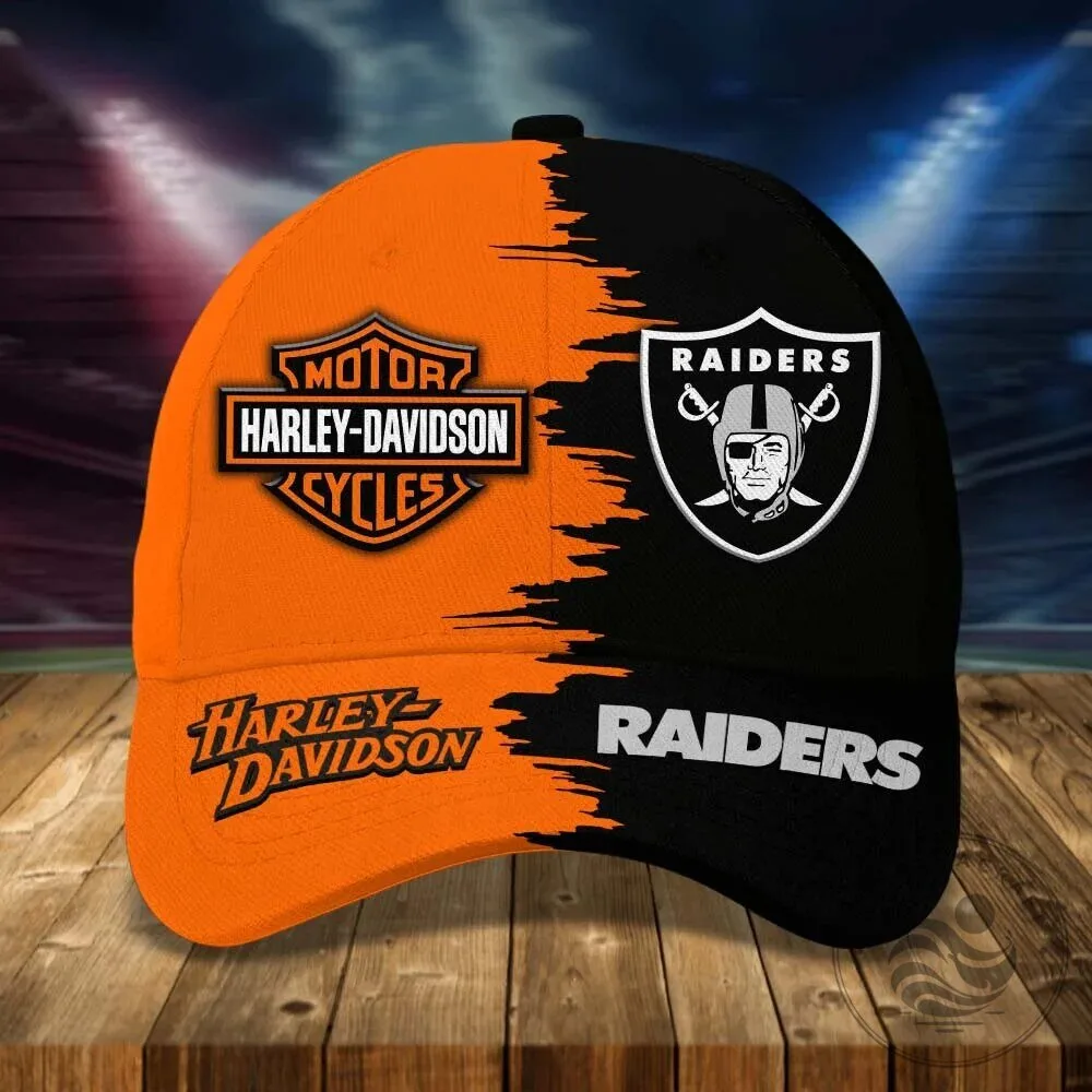 Las Vegas Raiders Harley Davidson Motorcycle Black Orange Cap Hat