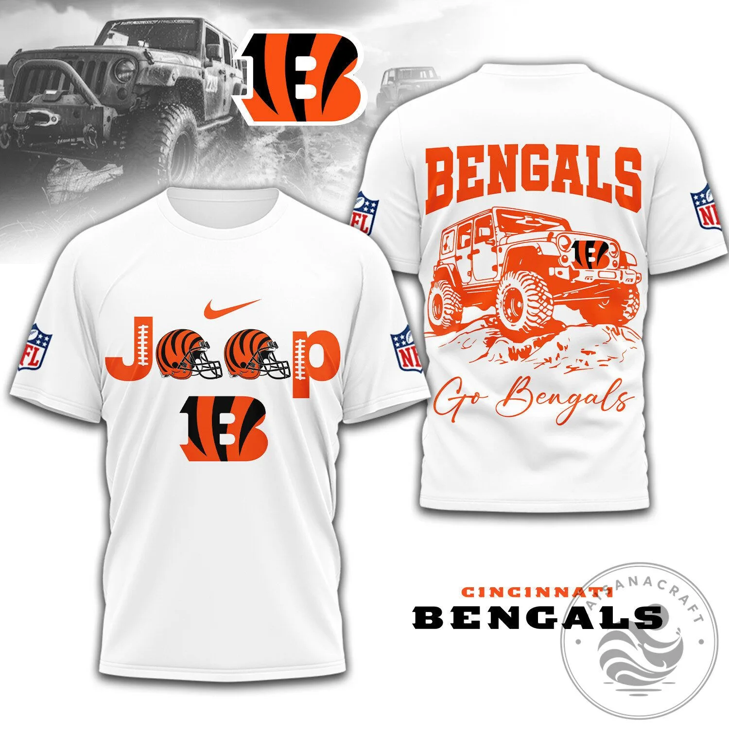 Cincinnati Bengals Jeep Off-Road Adventure Graphic Design T-Shirt
