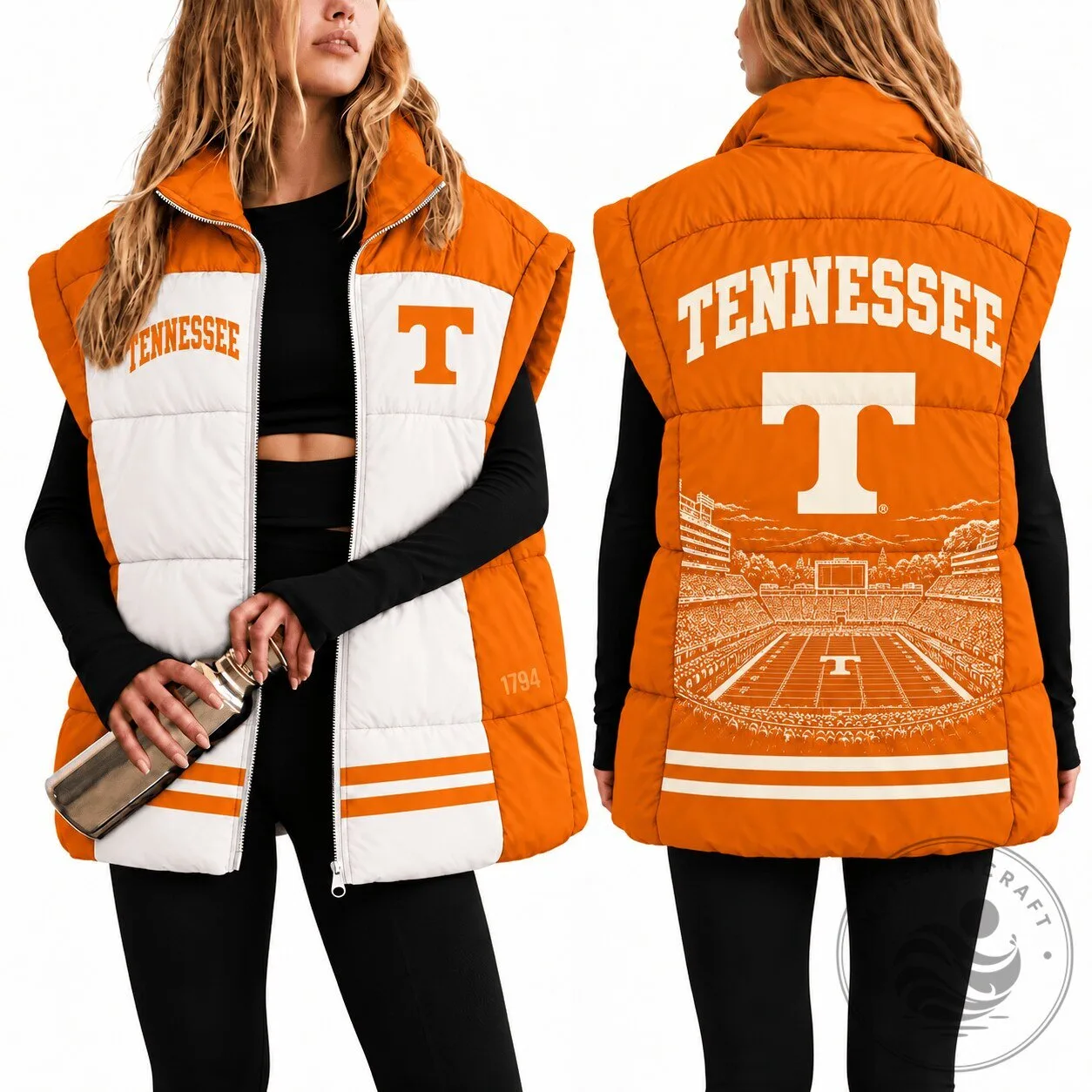 Tennessee Volunteers Football Stadium Orange and White Puffer Vest