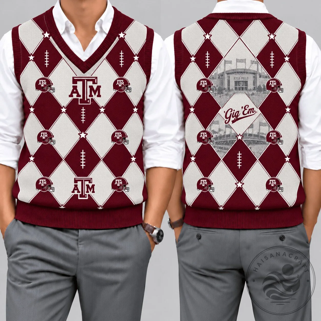 Texas A&M Aggies Football Argyle Pattern V-Neck Knit Vest