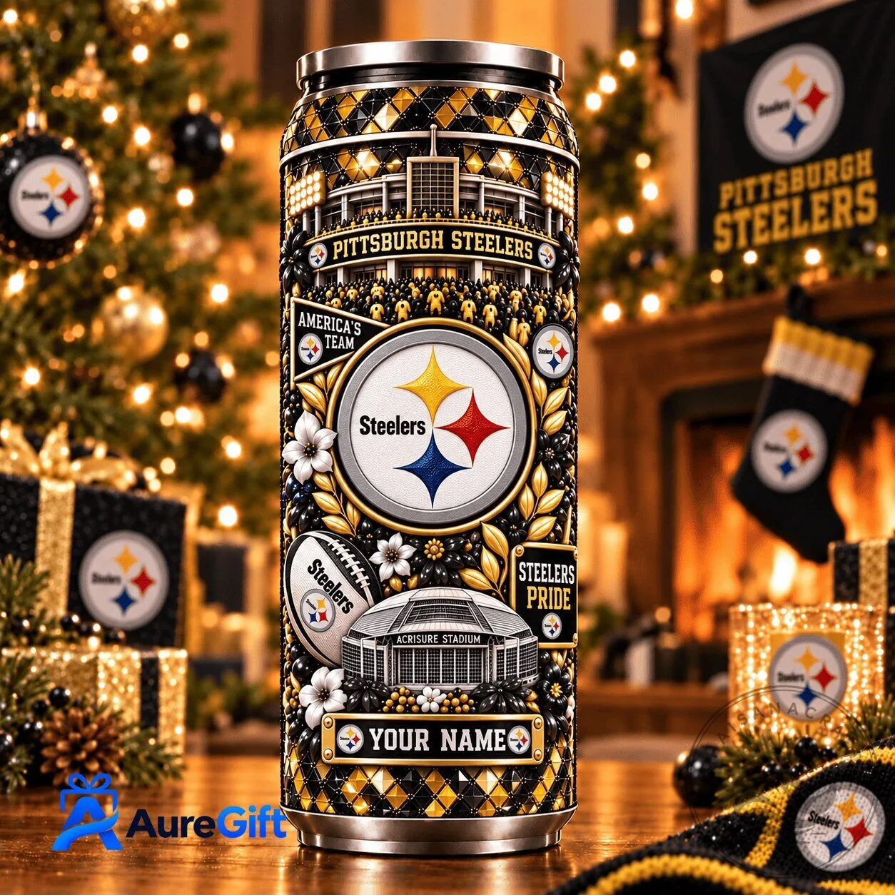 Pittsburgh Steelers NFL Personalized Football Team Stainless Steel Tumbler