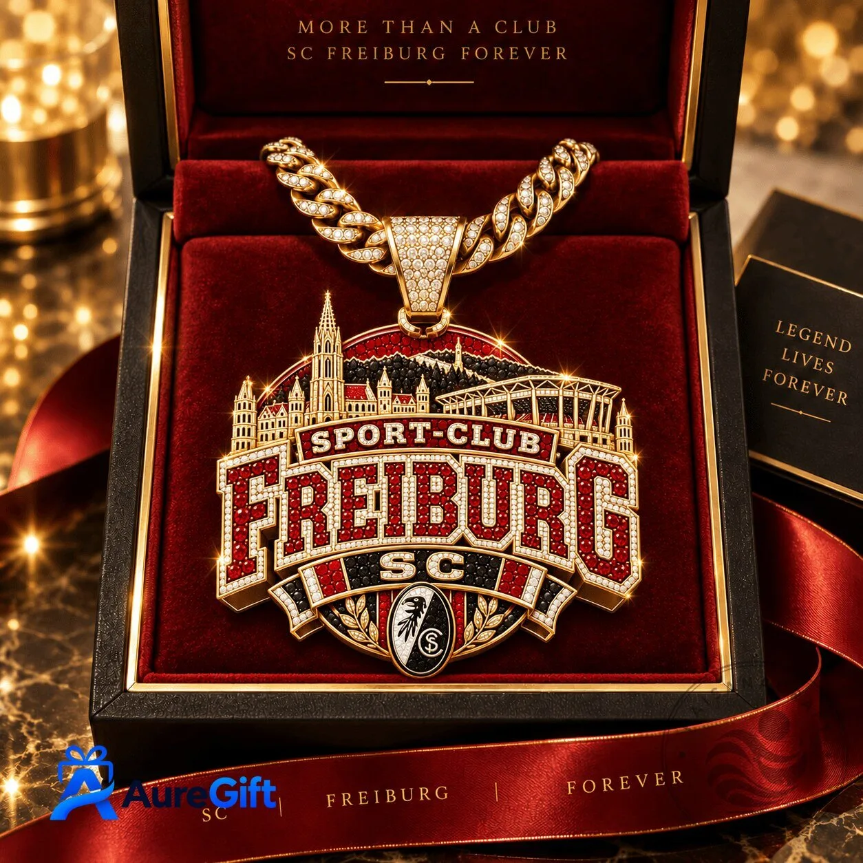 SC Freiburg Bundesliga Football Club Gold Diamond Pendant Necklace