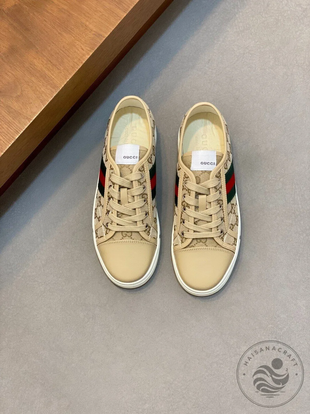 Gucci Beige Canvas Low Top Sneakers with Red and Green Stripe 12 Gucci Beige Canvas Low Top Sneakers with Red and Green Stripe