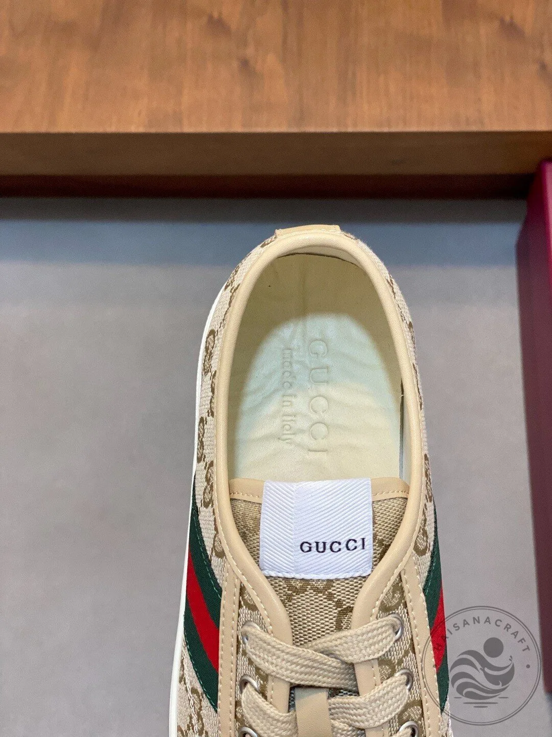 Gucci Beige Canvas Low Top Sneakers with Red and Green Stripe 13 Gucci Beige Canvas Low Top Sneakers with Red and Green Stripe