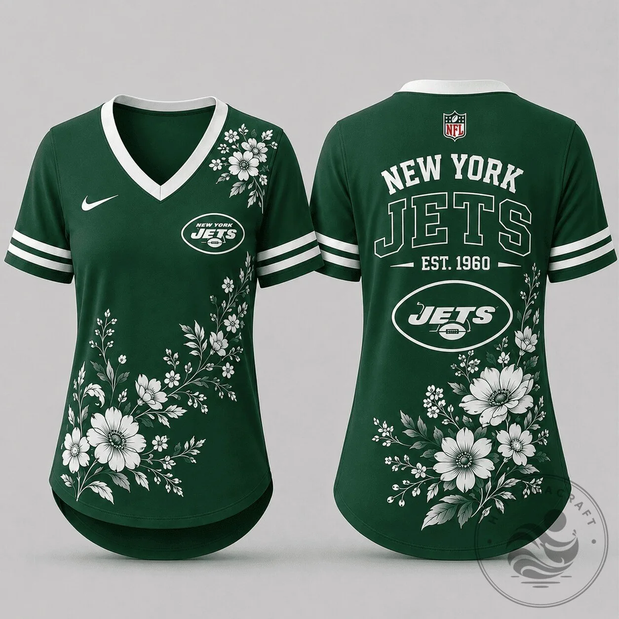 New York Jets Floral Bloom V-Neck Football Jersey for Women