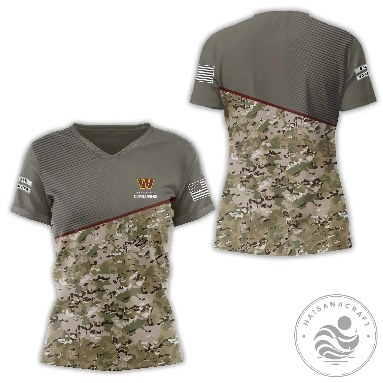 Washington Commanders Salute To Service Camouflage Military V-Neck T-Shirt