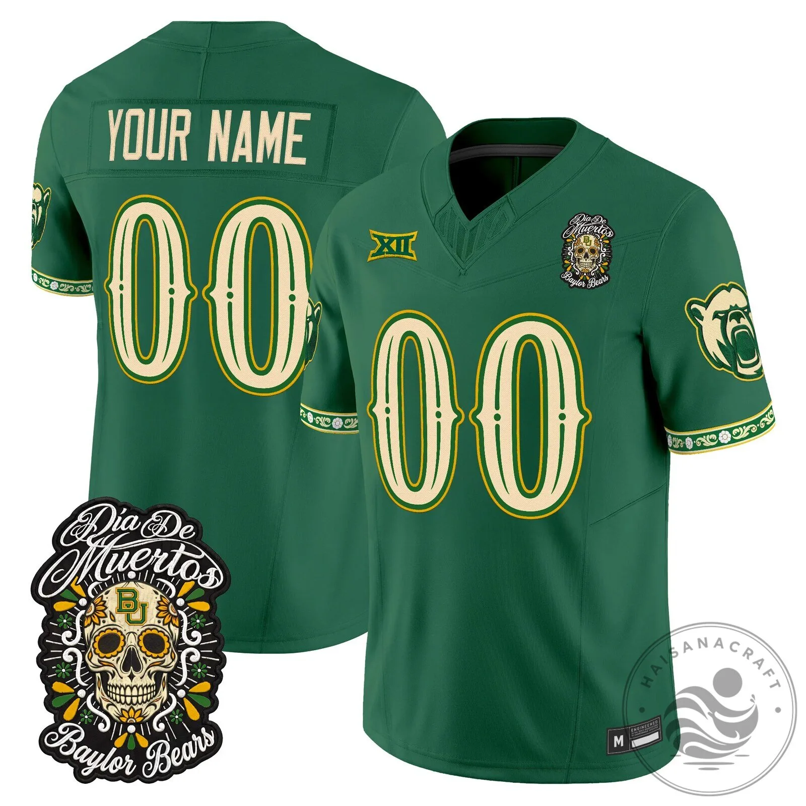 Custom Football Jersey for Dia de los Muertos featuring Baylor Bears