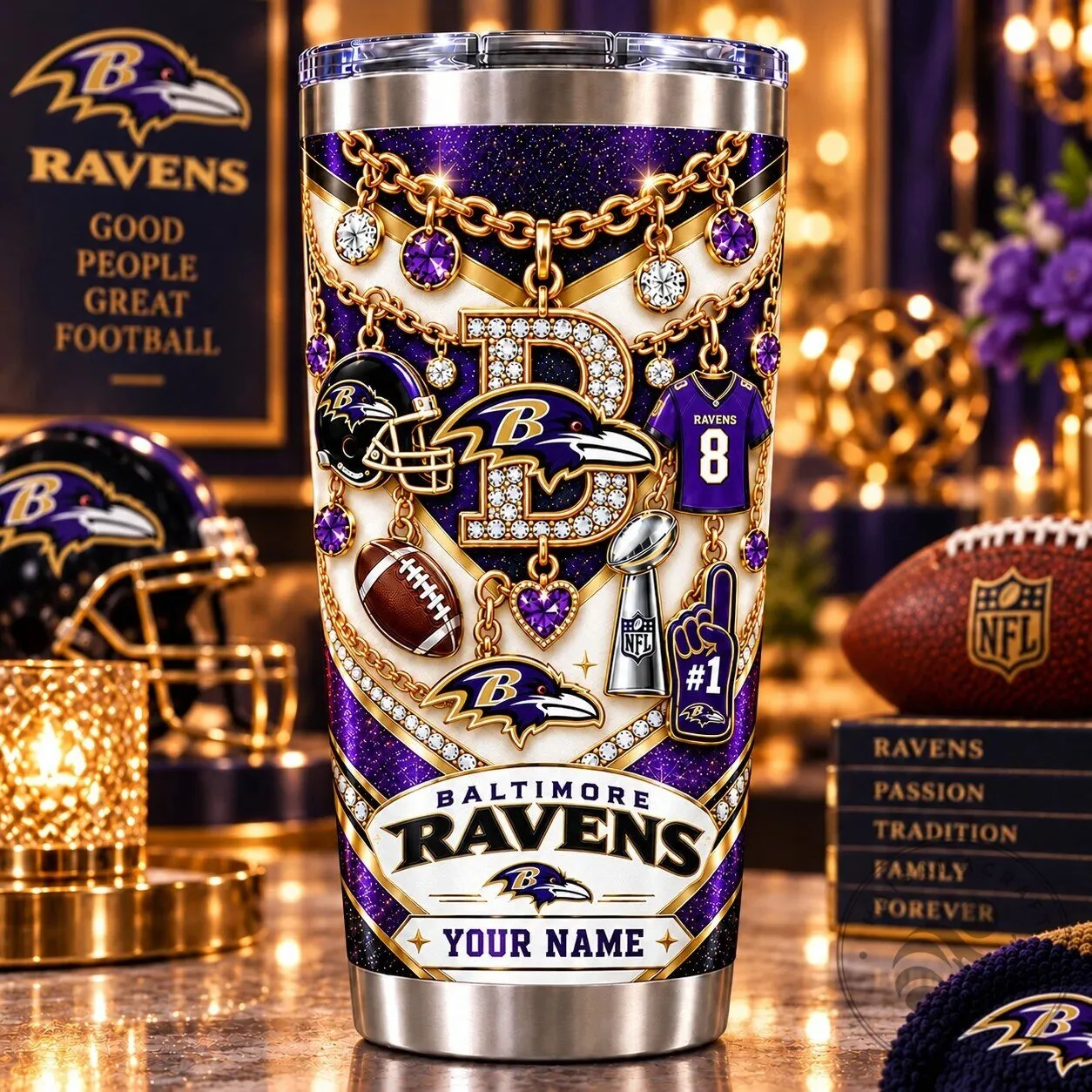 Baltimore Ravens NFL Football Personalized Sparkle Tumbler