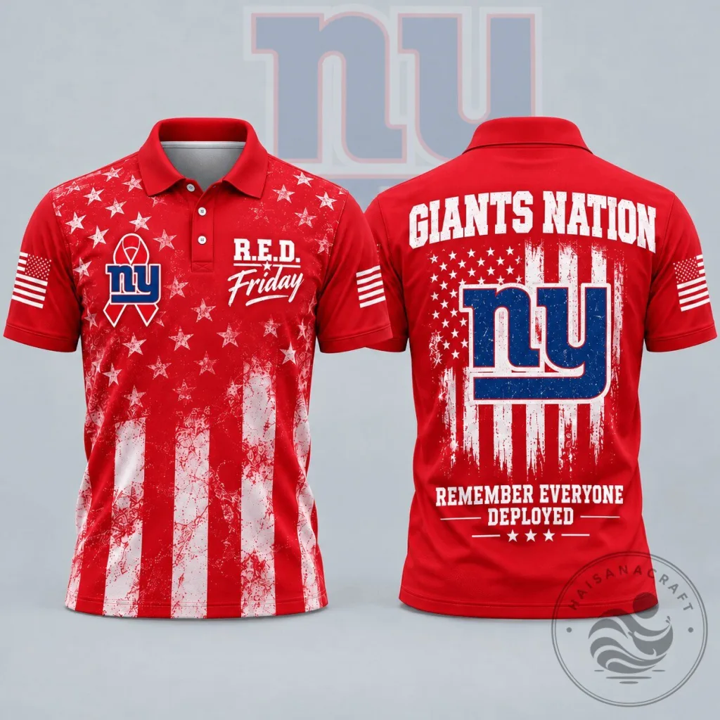 New York Giants NFL R.E.D. Friday Remember Everyone Deployed Polo Shirt New York Giants NFL R.E.D. Friday Remember Everyone Deployed Polo Shirt