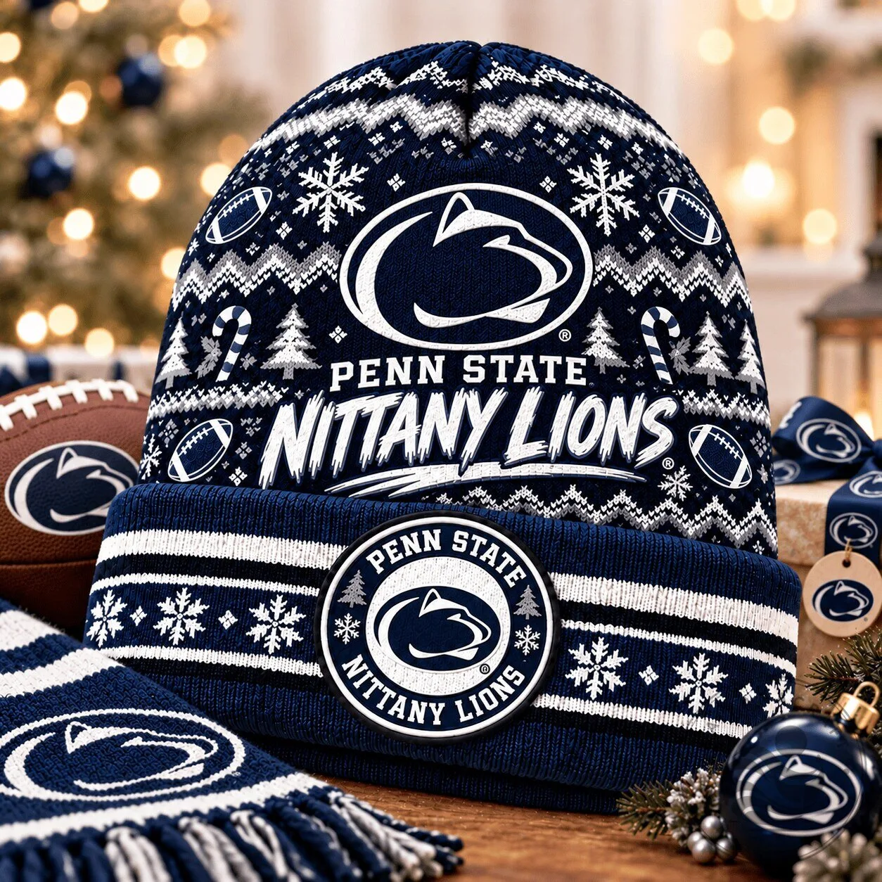 Penn State Nittany Lions Ugly Christmas Sweater Pattern Beanie Hat