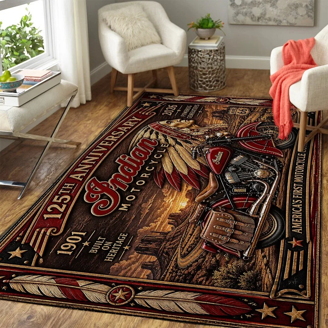 Indian Motorcycle 125th Anniversary 2026 Vintage Design Rectangular Rug