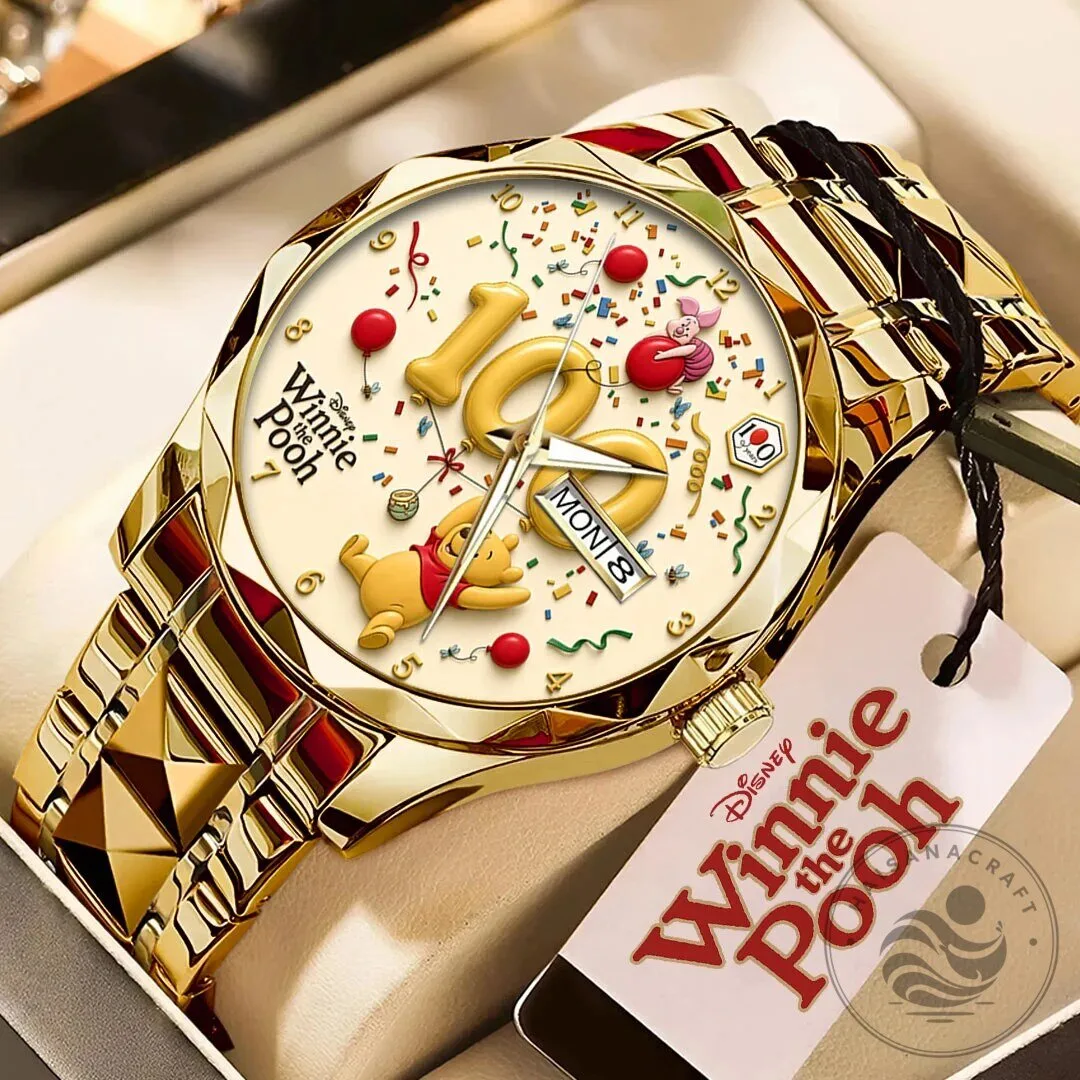 Winnie the Pooh 10th Anniversary Gold Tone Stainless Steel Watch