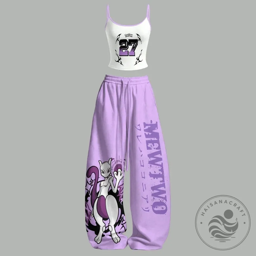 Pokemon Mewtwo Character Graphic Print Camisole Top and Sweatpants Set