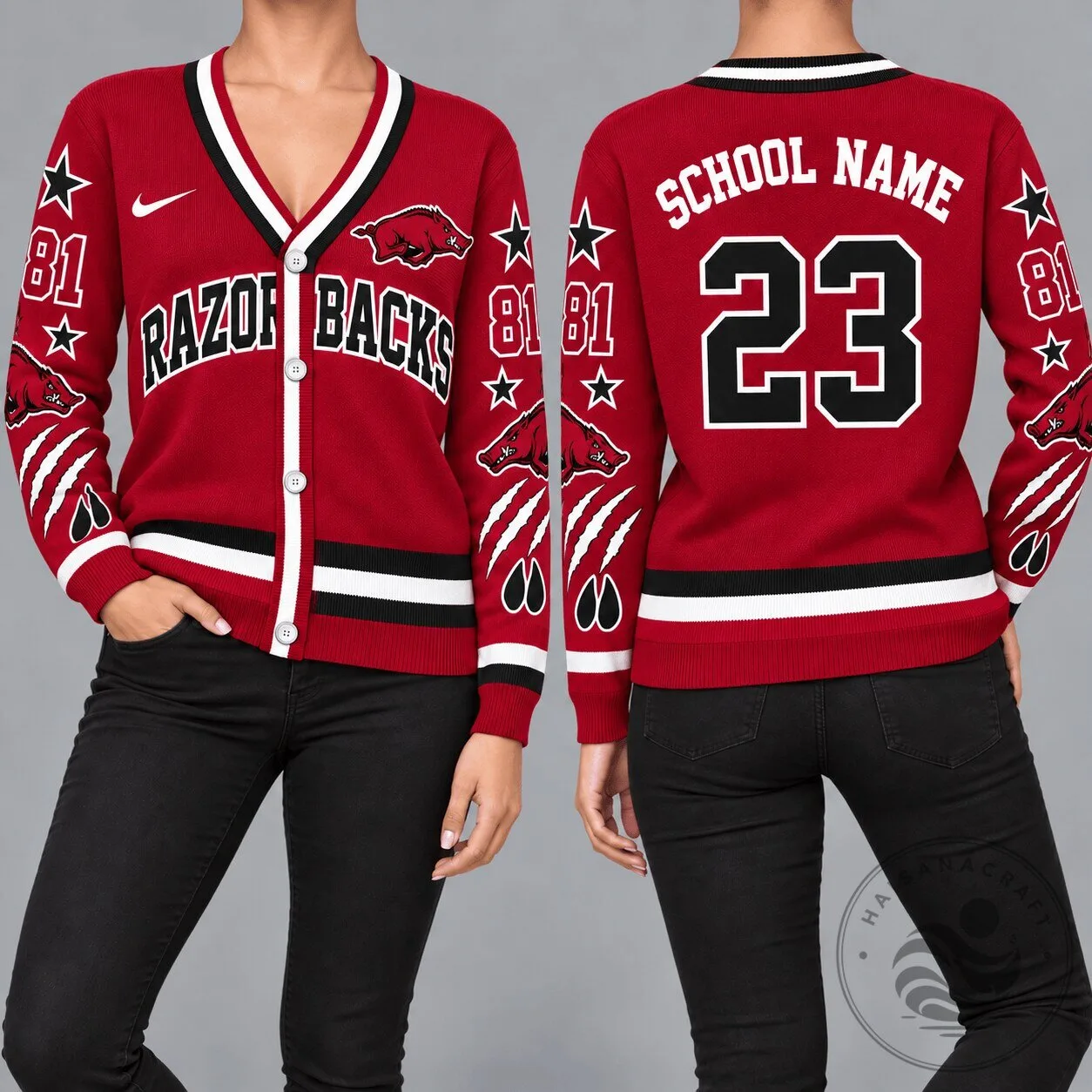 Arkansas Razorbacks NCAA Retro Star Sleeve Cardigan Sweater