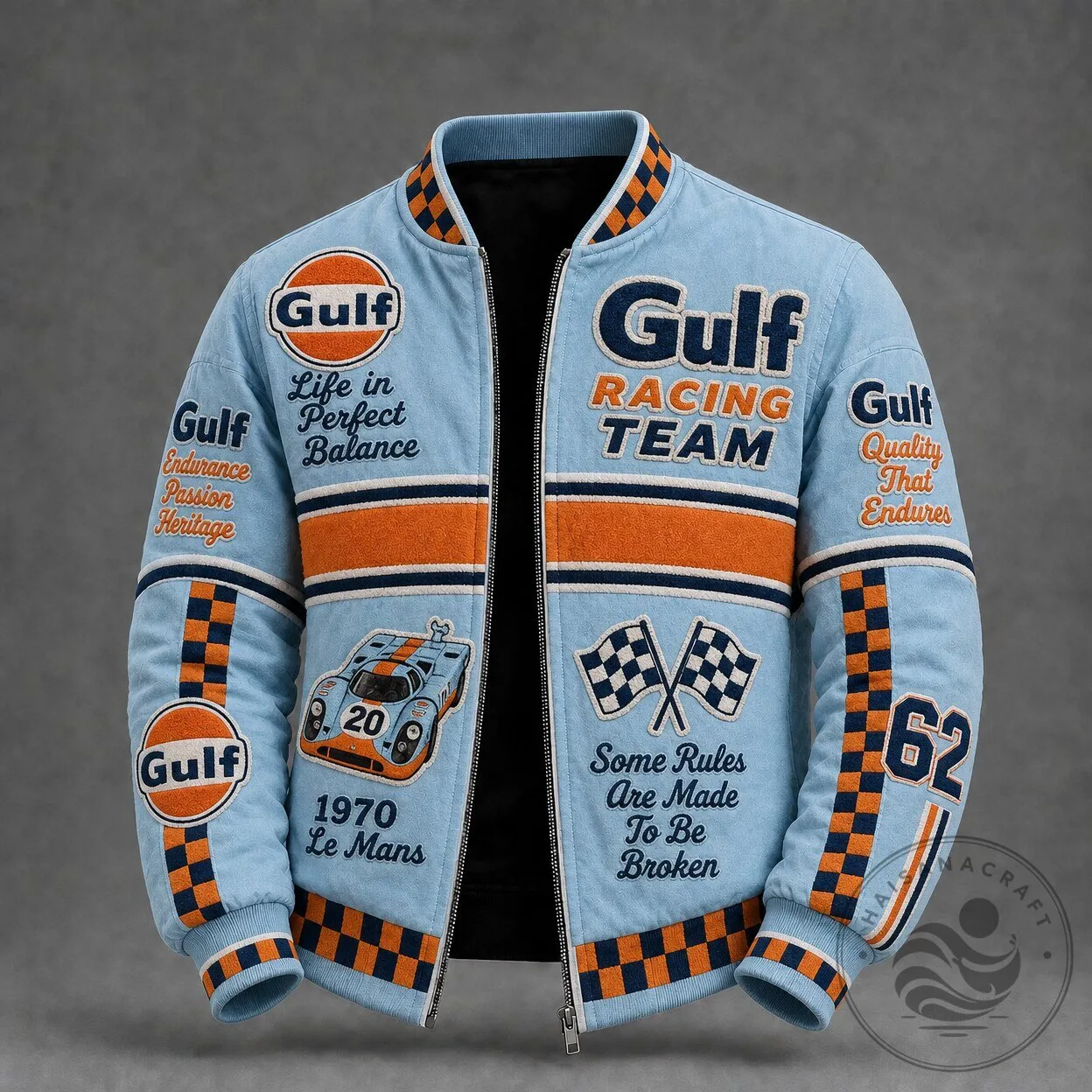 Gulf Racing Team Vintage Le Mans Bomber Jacket, Retro Motorsport Outerwear