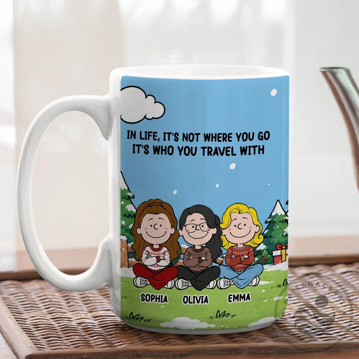 Personalized Friends Travel Quote Coffee Mug with Custom Names 16 Personalized Friends Travel Quote Coffee Mug with Custom Names