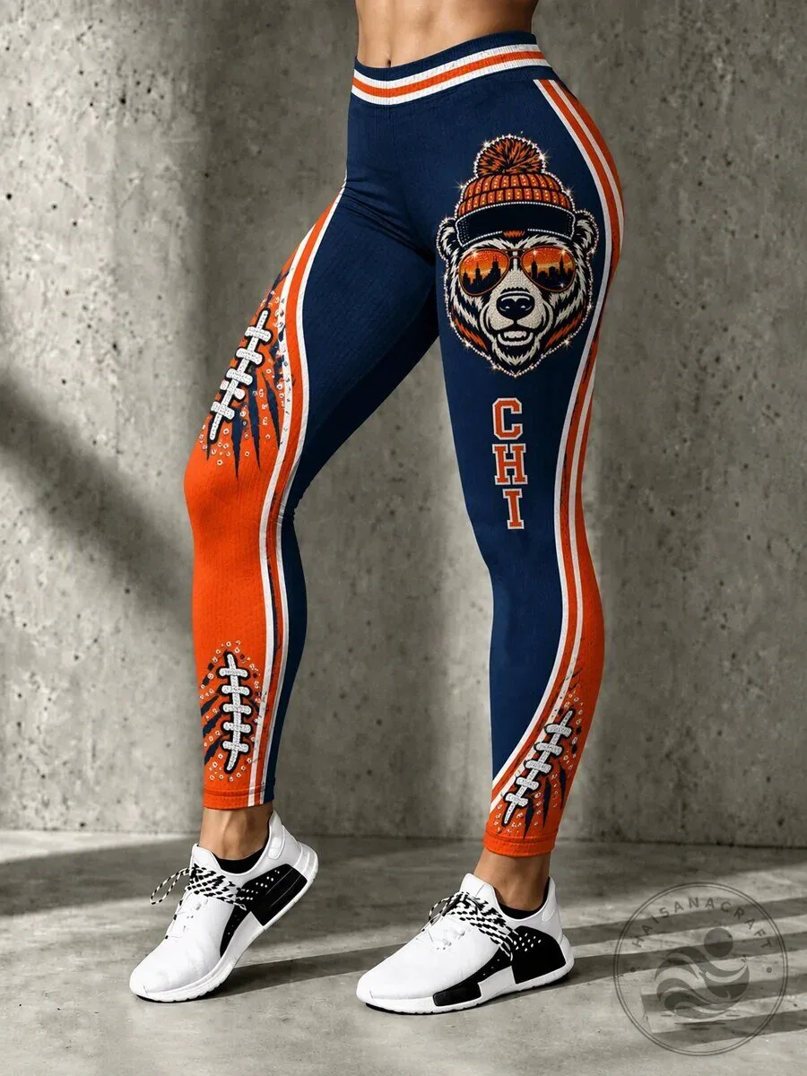 Chicago Bears Football Team Mascot Winter Hat Design Women's Leggings