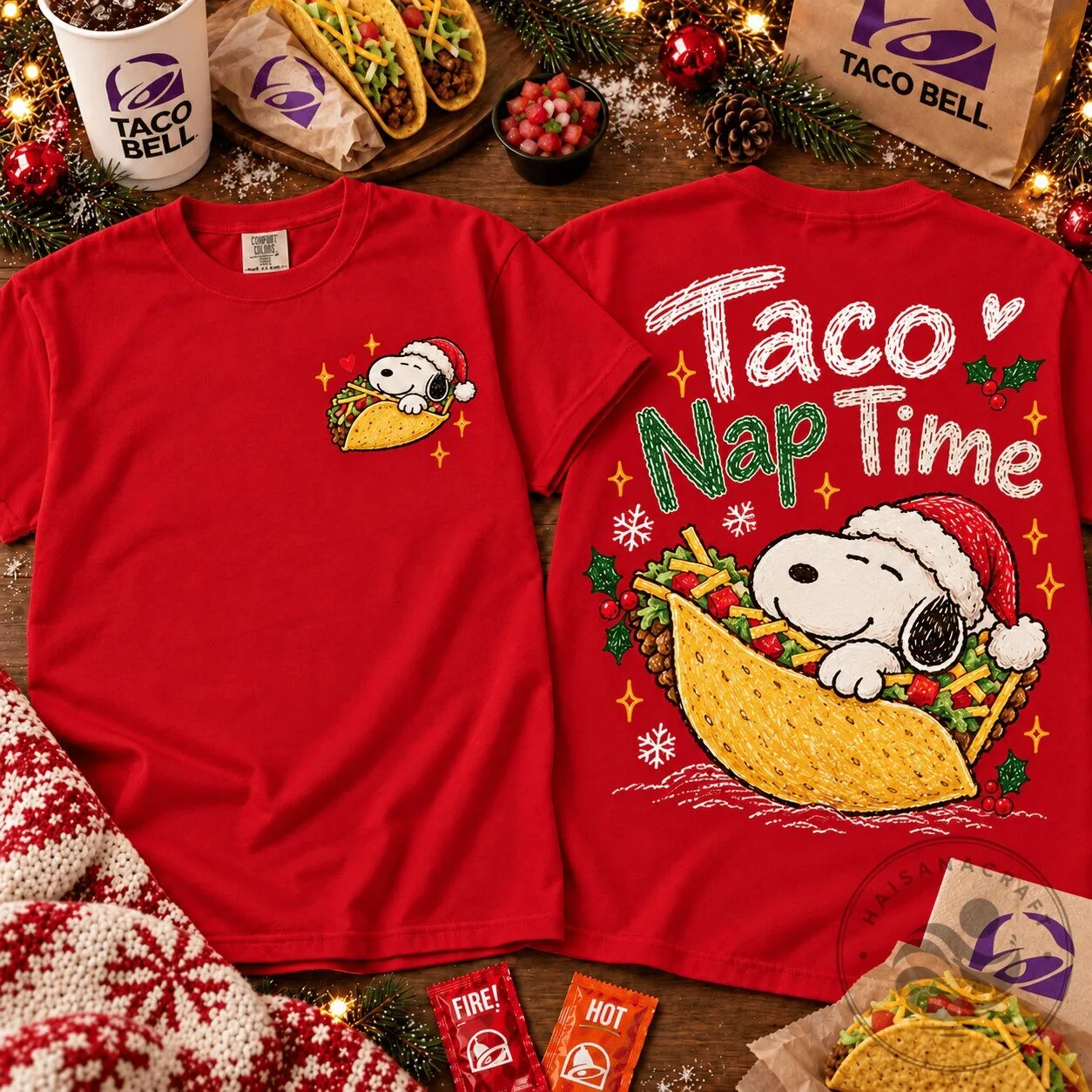 Snoopy Taco Bell Christmas Taco Nap Time Graphic T-Shirt