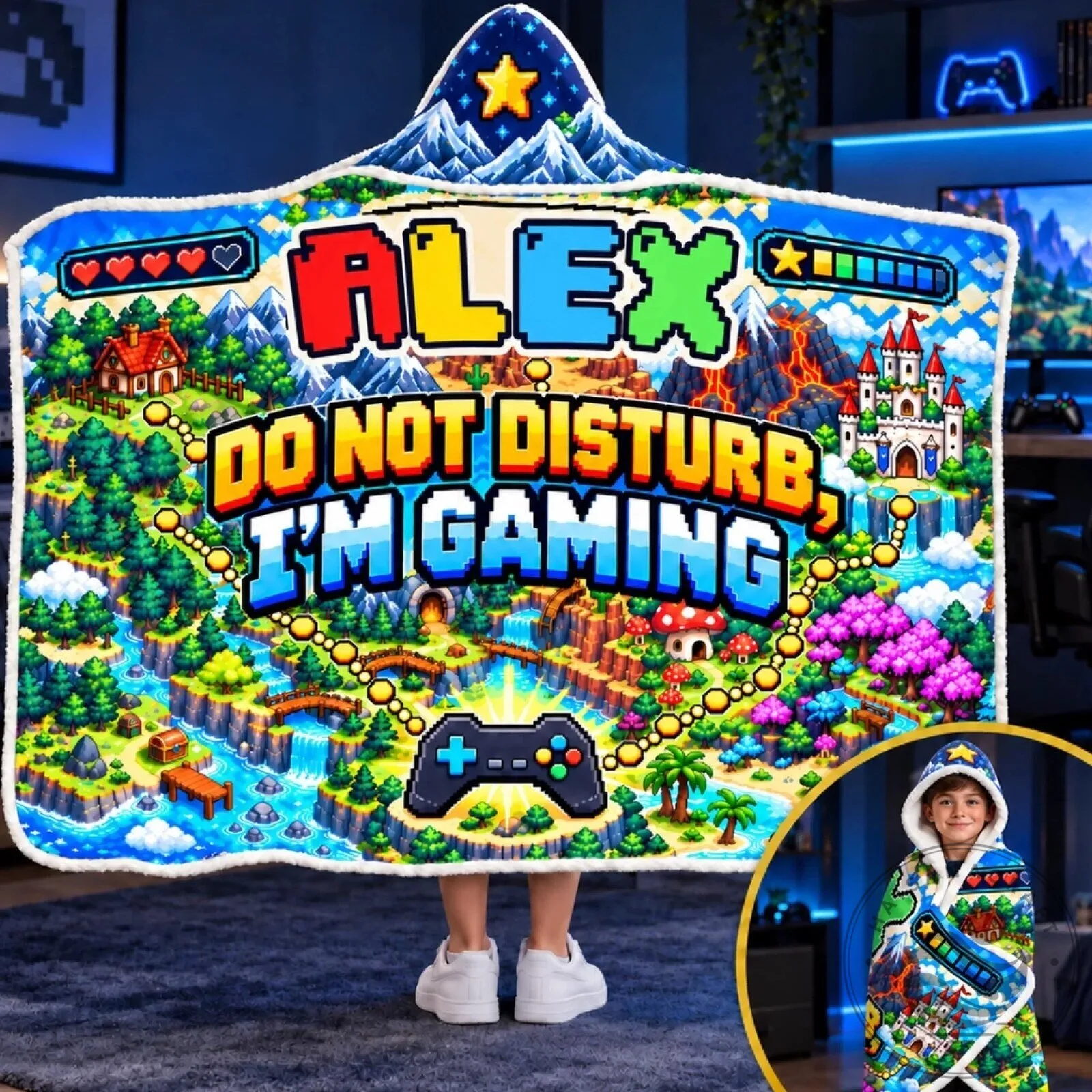 Personalized PC Gaming Wearable Blanket Hoodie for Kids, Custom Name Gaming Gift
