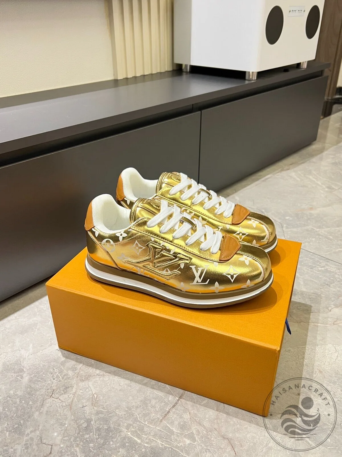 Louis Vuitton Gold Monogram Pattern Luxury Designer Sneakers